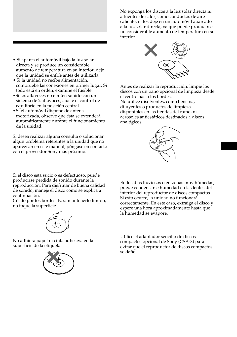 Información complementaria, Precauciones | Sony CDX-C480 User Manual | Page 43 / 50
