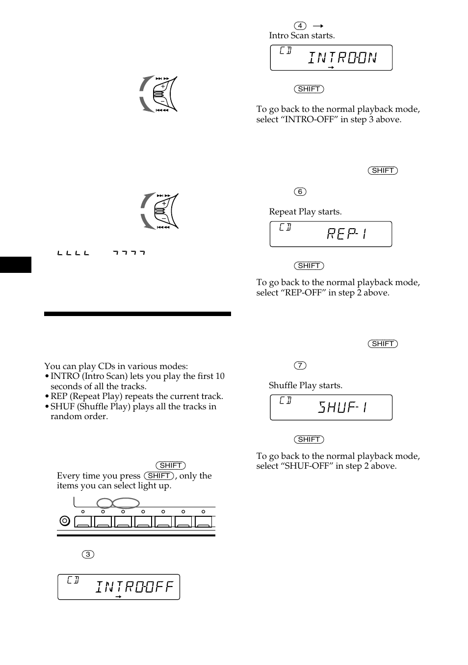 Playing a cd in various modes, Rep1 | Sony CDX-C480 User Manual | Page 8 / 50