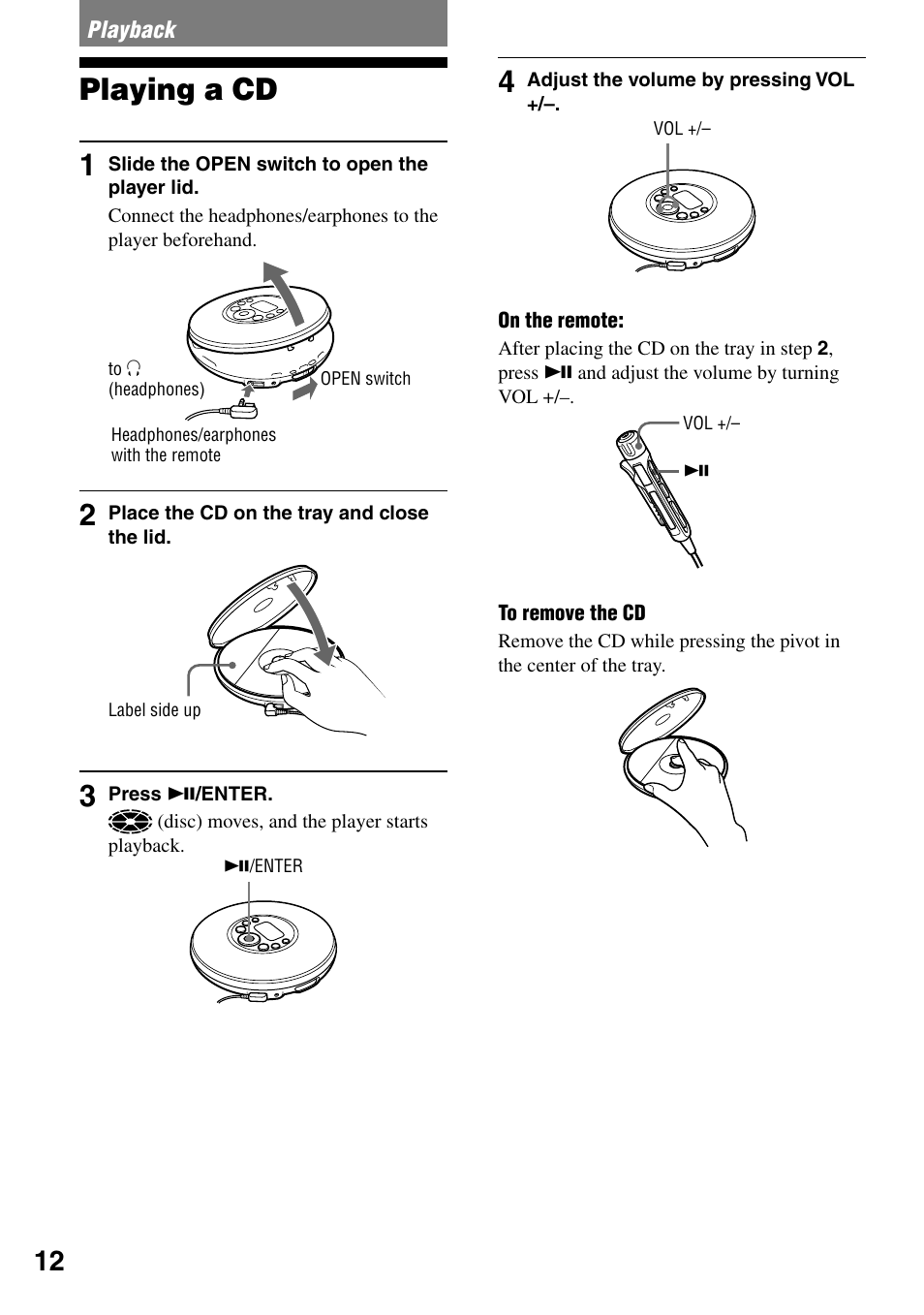 Playback, Playing a cd, Playing a cd 1 | Sony D-NF421 User Manual | Page 12 / 39