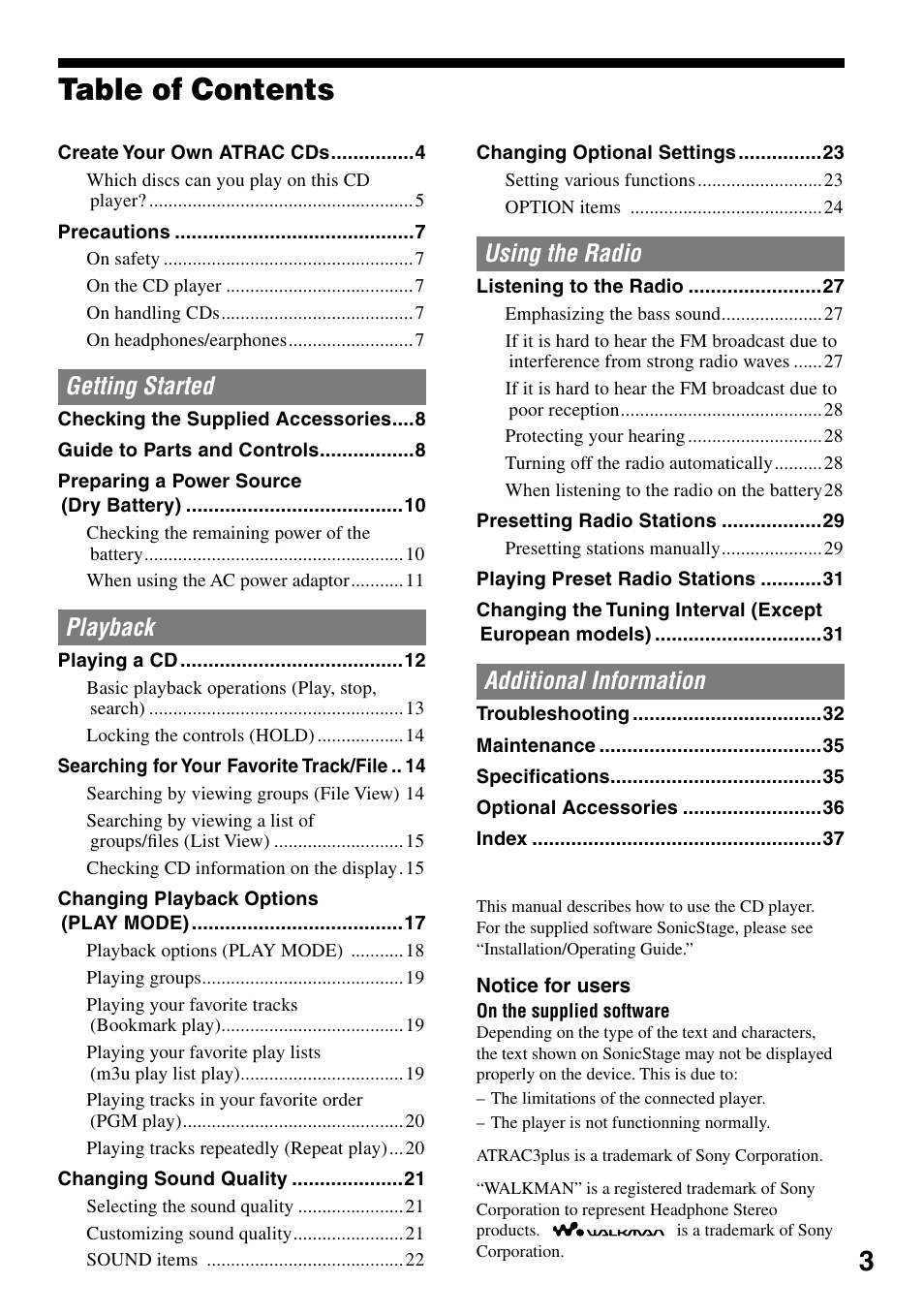 Sony D-NF421 User Manual | Page 3 / 39