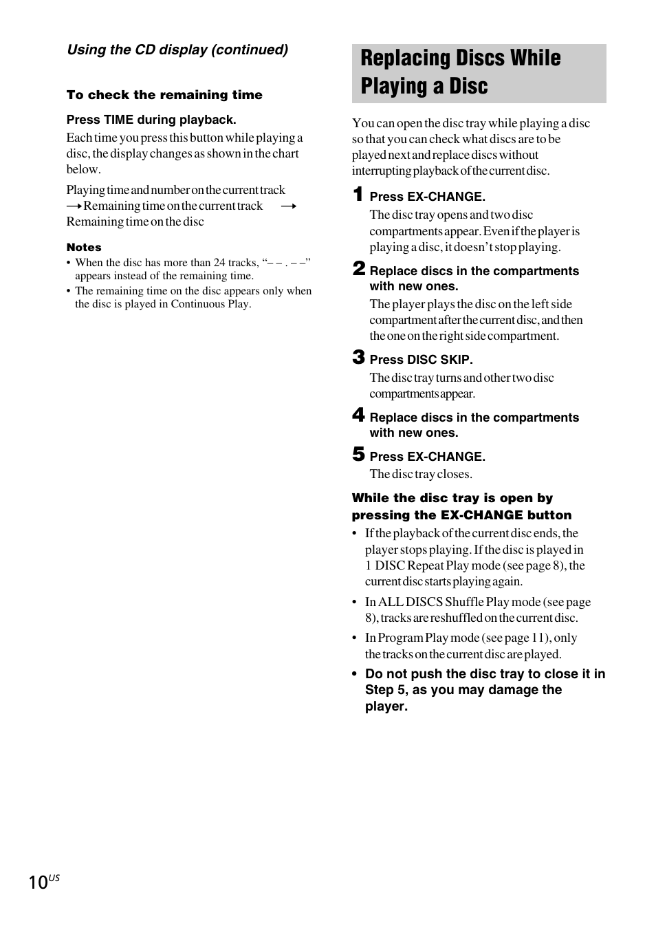 Replacing discs while playing a disc | Sony CDP-C5CS User Manual | Page 10 / 16