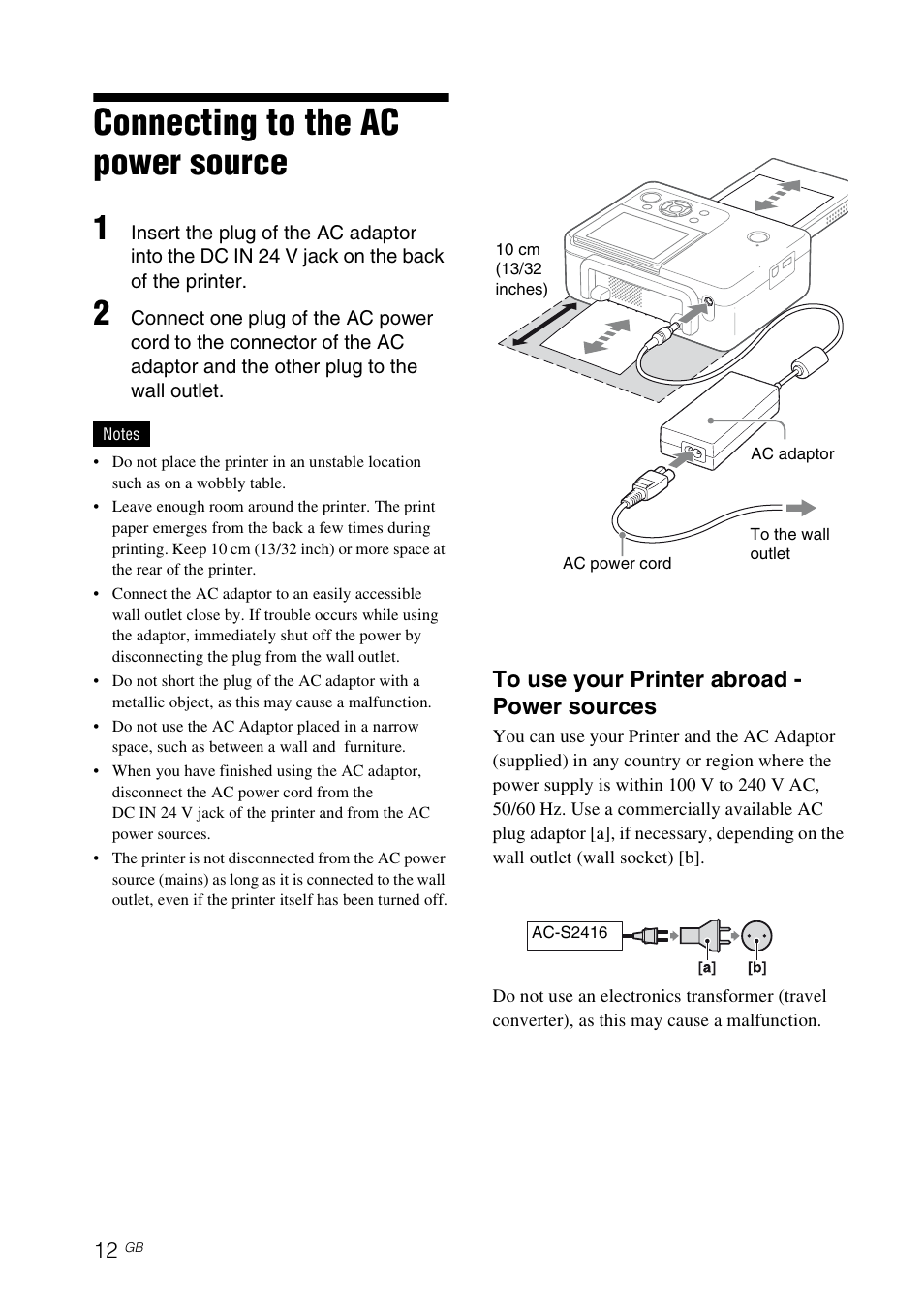 Connecting to the ac power source | Sony DPP-FP65 User Manual | Page 12 / 72