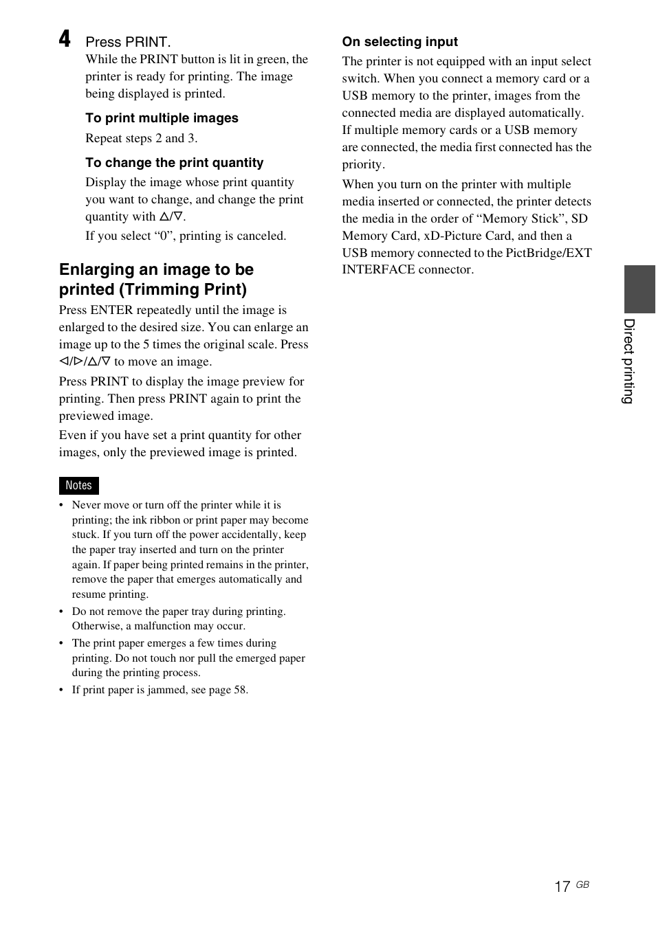 Enlarging an image to be printed (trimming print) | Sony DPP-FP65 User Manual | Page 17 / 72