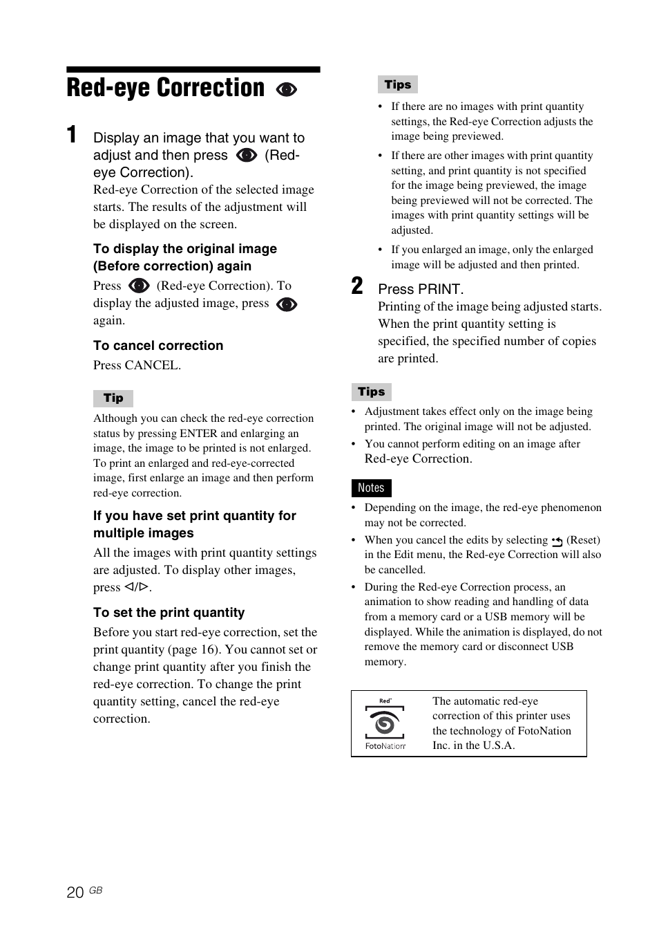 Red-eye correction | Sony DPP-FP65 User Manual | Page 20 / 72