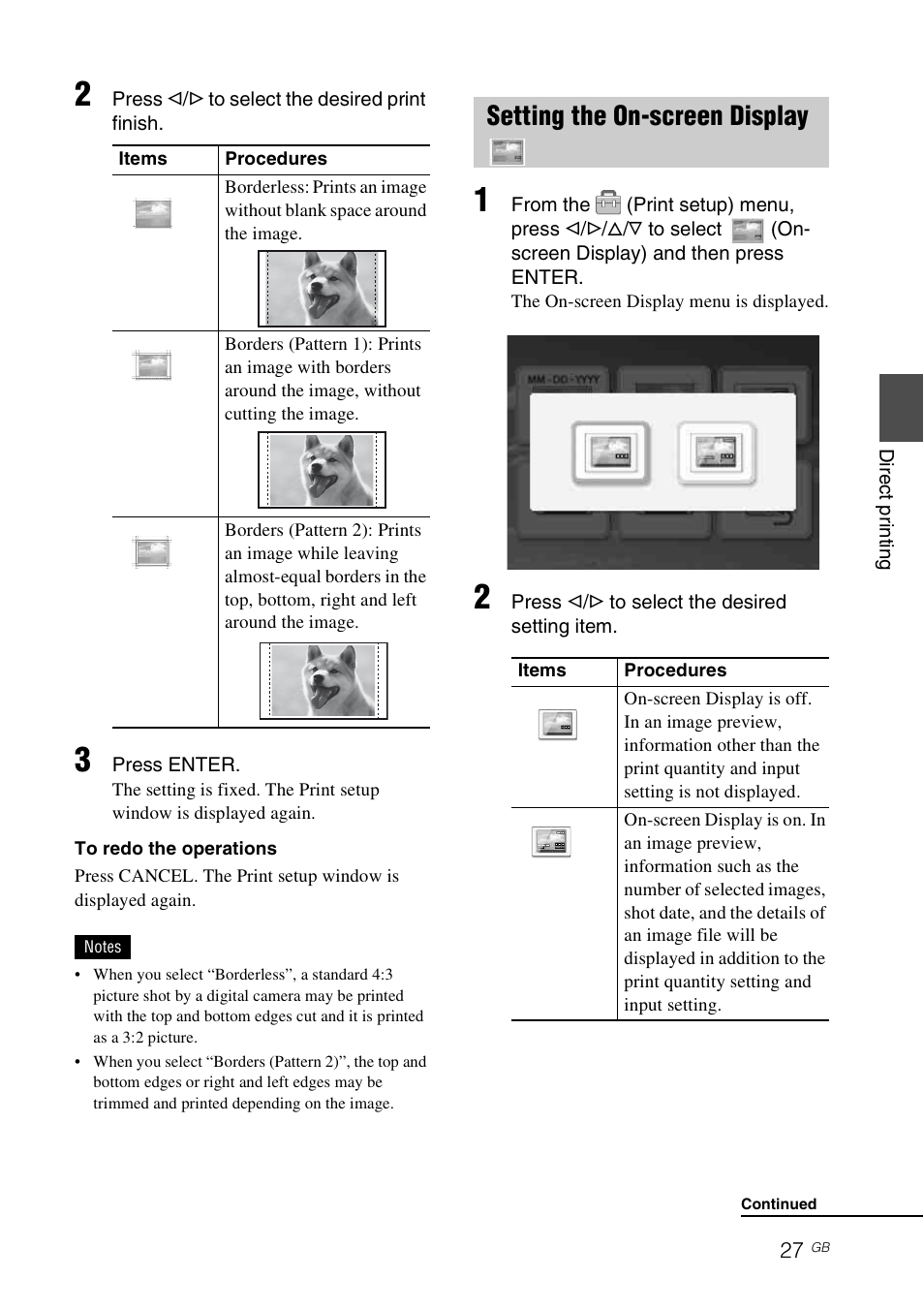 Setting the on-screen display | Sony DPP-FP65 User Manual | Page 27 / 72