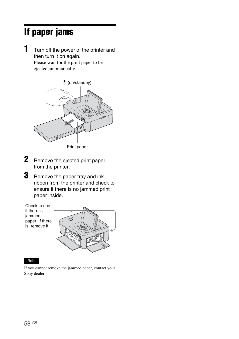 If paper jams | Sony DPP-FP65 User Manual | Page 58 / 72