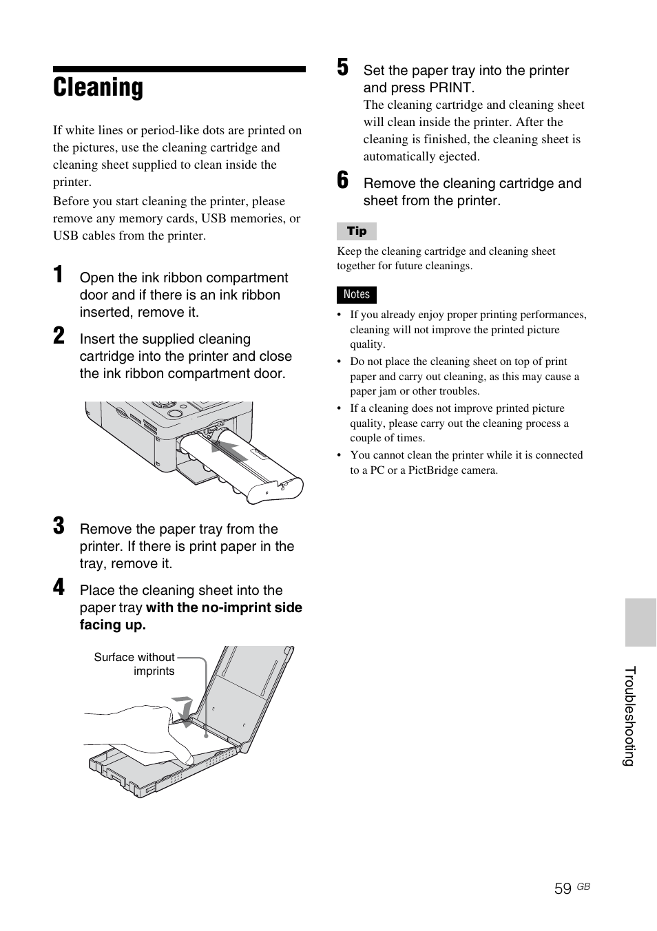 Cleaning | Sony DPP-FP65 User Manual | Page 59 / 72
