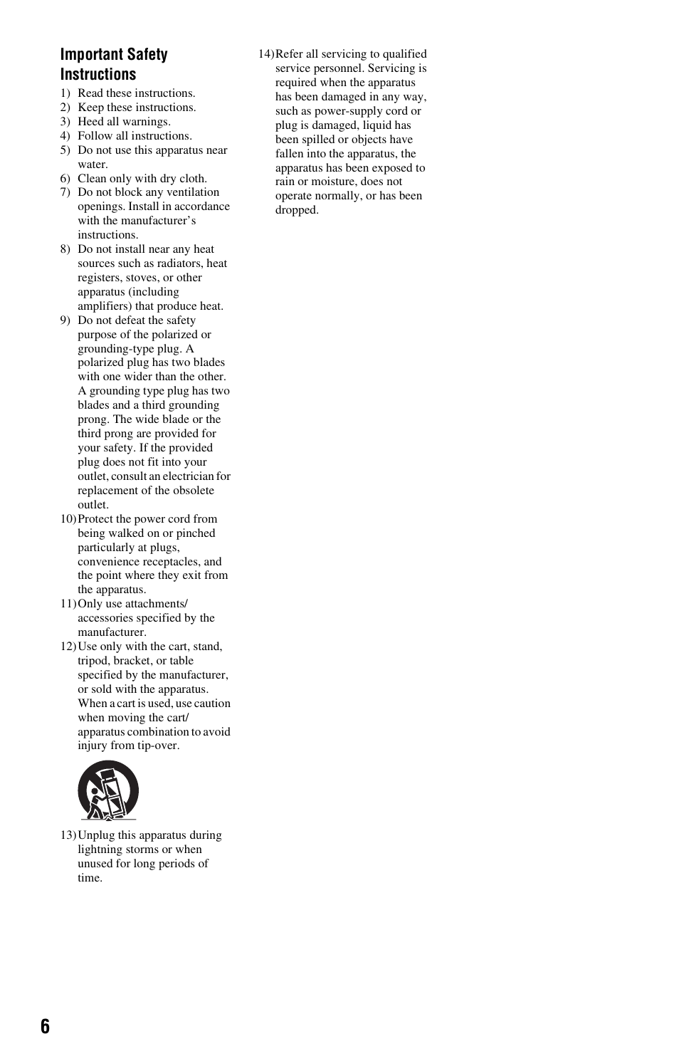 Important safety instructions | Sony BDP-S270 User Manual | Page 6 / 35