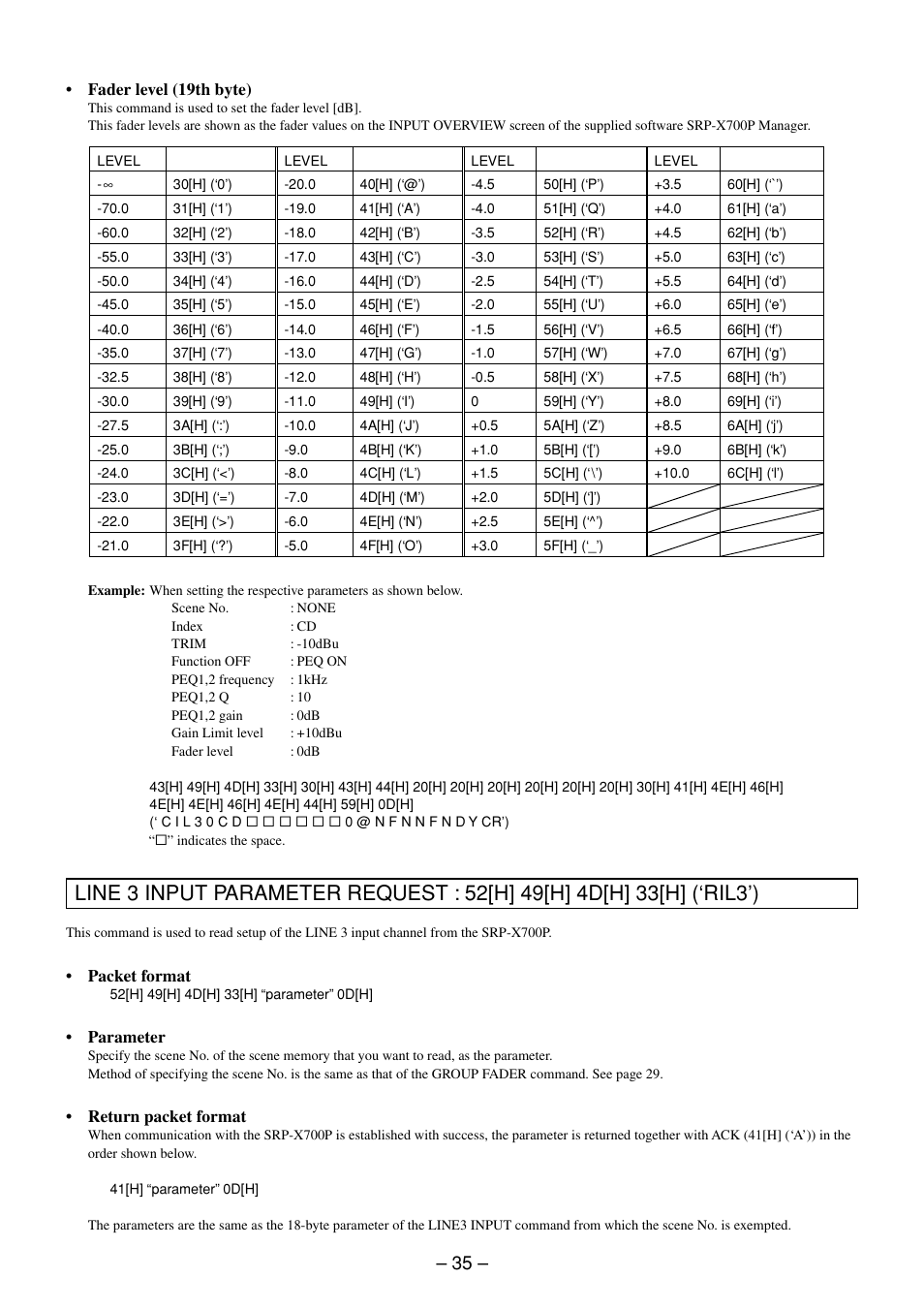 Line 3 input parameter request command | Sony RS-232C User Manual | Page 35 / 62