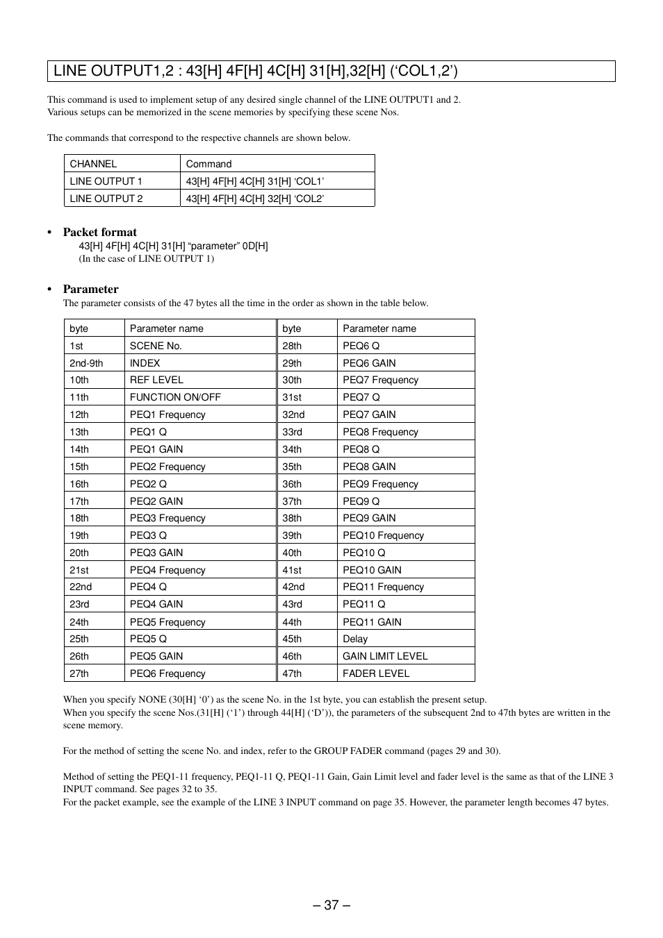 Line output1,2 command | Sony RS-232C User Manual | Page 37 / 62
