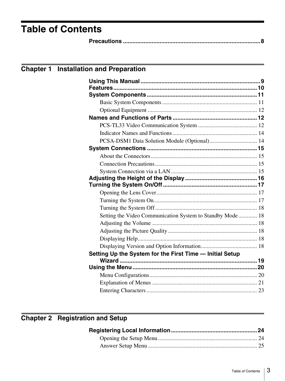 Sony PCS-TL33 User Manual | Page 3 / 129