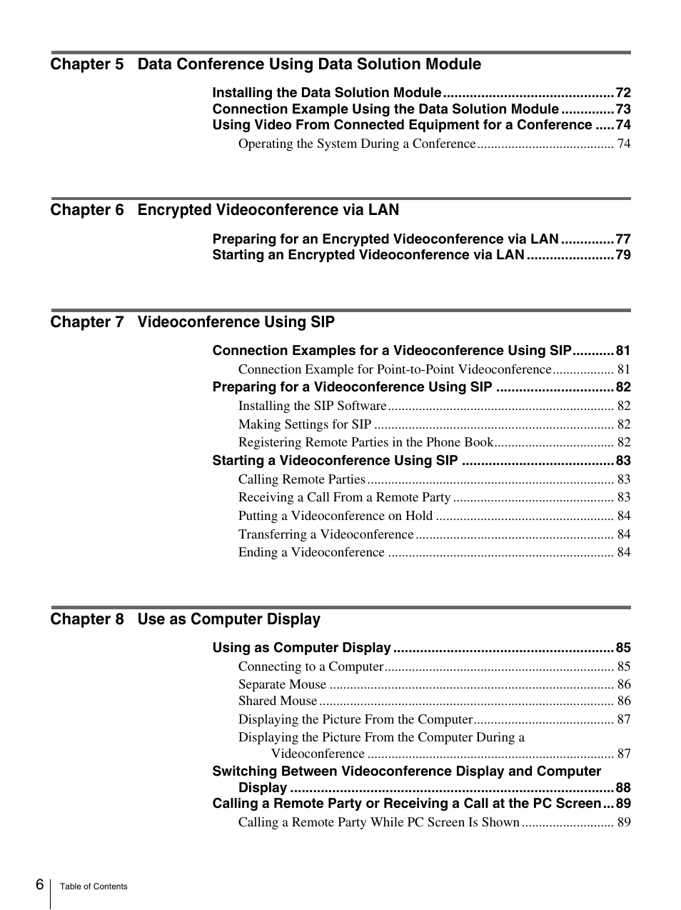 Sony PCS-TL33 User Manual | Page 6 / 129