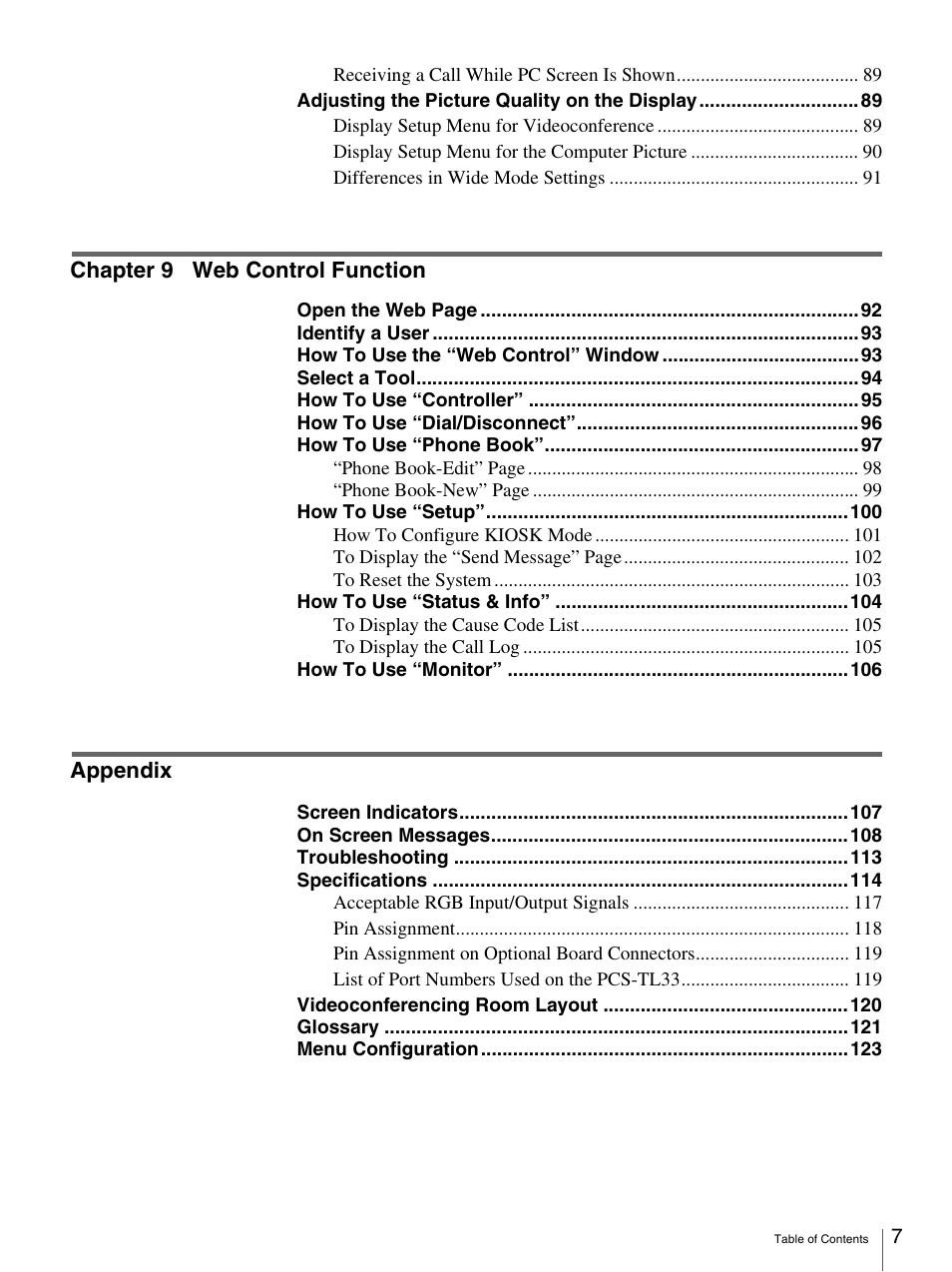 Sony PCS-TL33 User Manual | Page 7 / 129