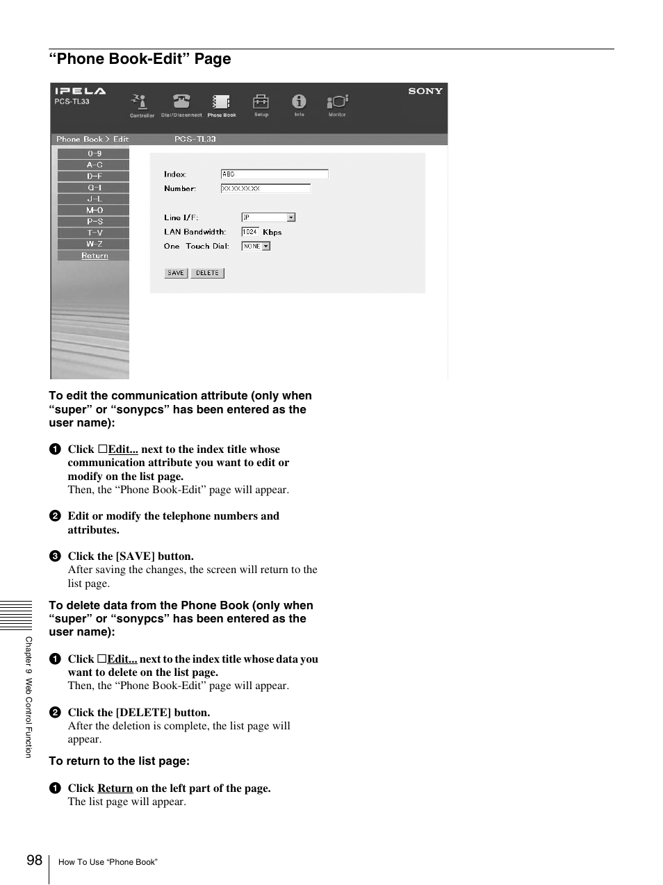 Phone book-edit” page | Sony PCS-TL33 User Manual | Page 98 / 129