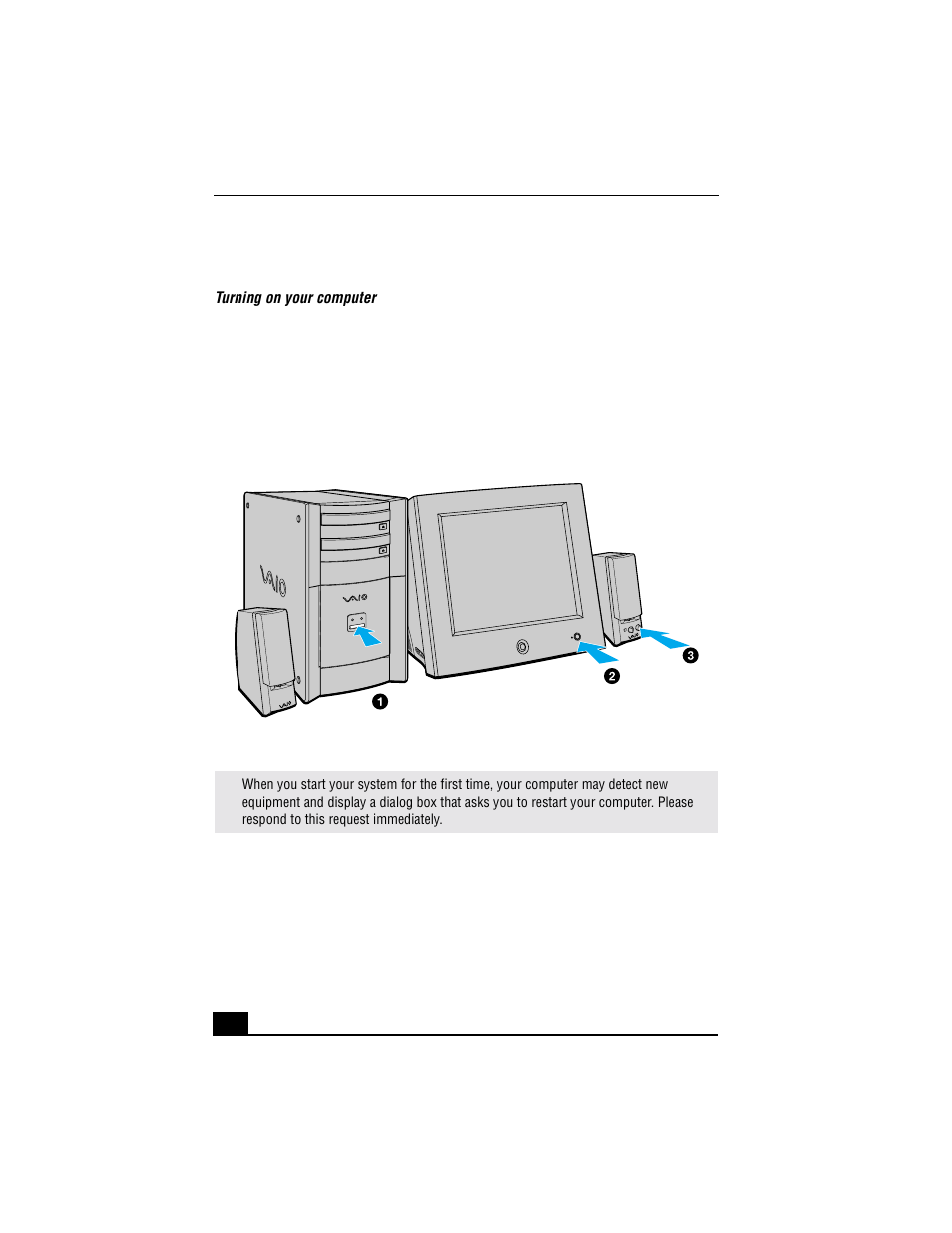 To turn on your computer | Sony VAIO Countertop Computer User Manual | Page 18 / 64