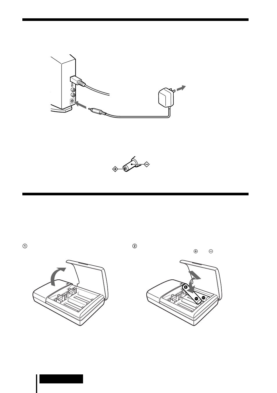 Plugging into the wall outlet, Charging the batteries, Inserting the batteries into the battery charger | Sony MDR DS5000 User Manual | Page 14 / 116