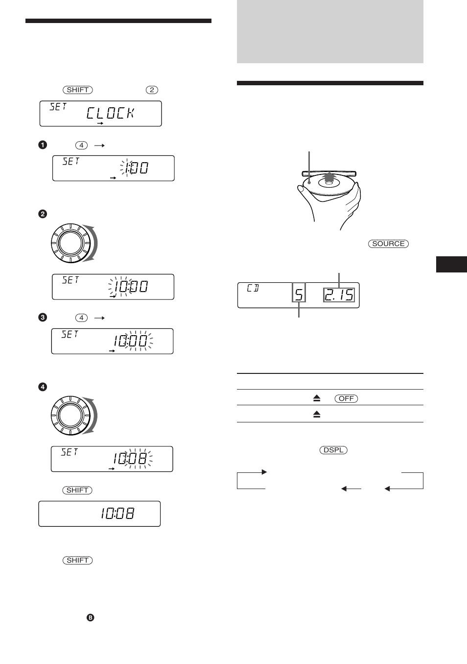 Cd player, Setting the clock, Listening to a cd | Clock, 1ooo, 1oo8 | Sony CDX-4480ESP User Manual | Page 7 / 38