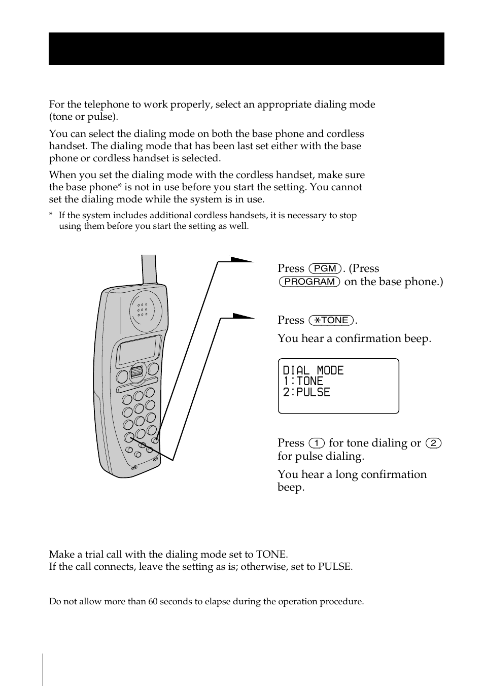 Choosing the dialing mode, Step 4: choosing the dialing, Mode | Step 4 | Sony SPP-S2730 User Manual | Page 16 / 84