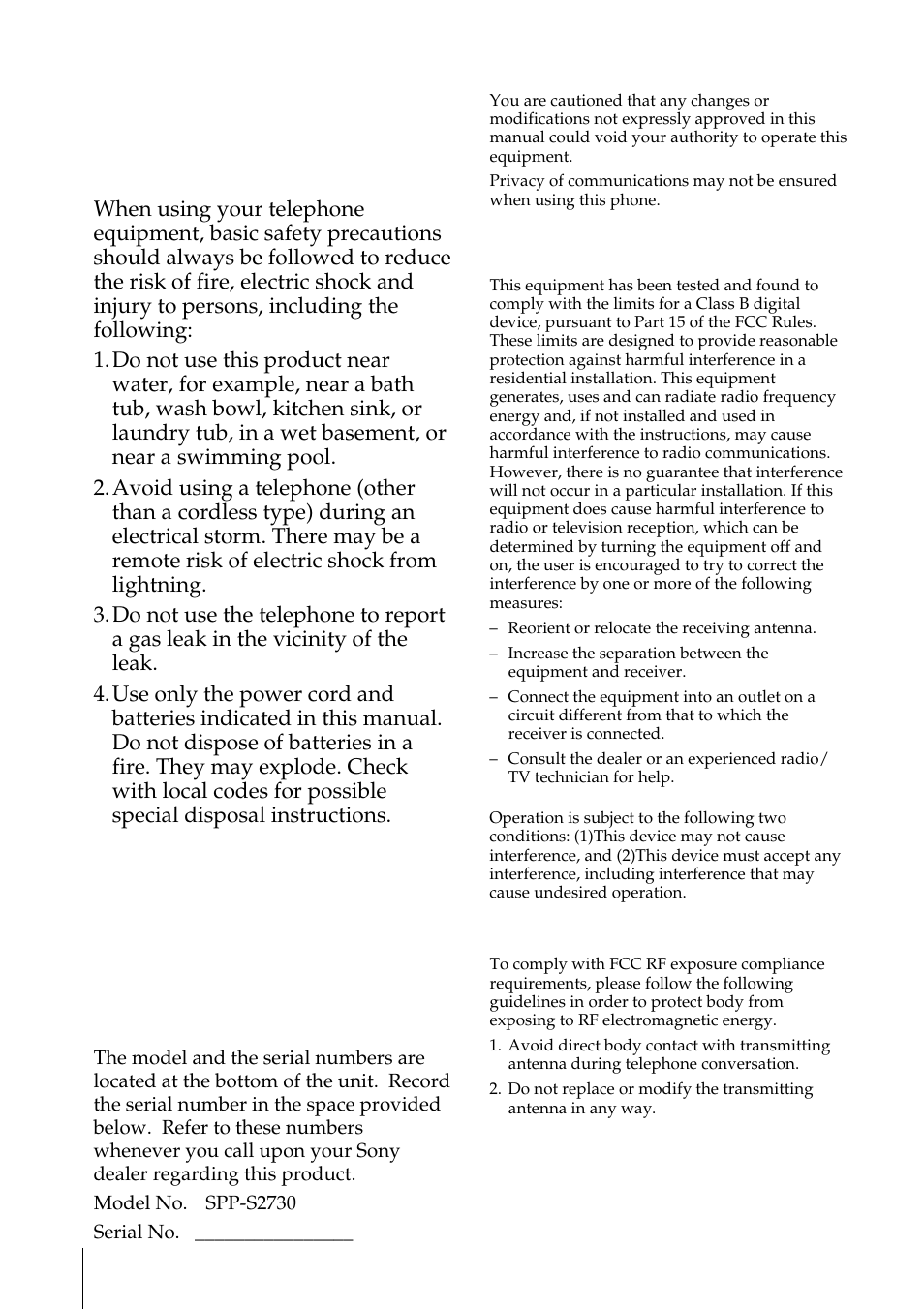 Important safety instructions, Save these instructions | Sony SPP-S2730 User Manual | Page 2 / 84