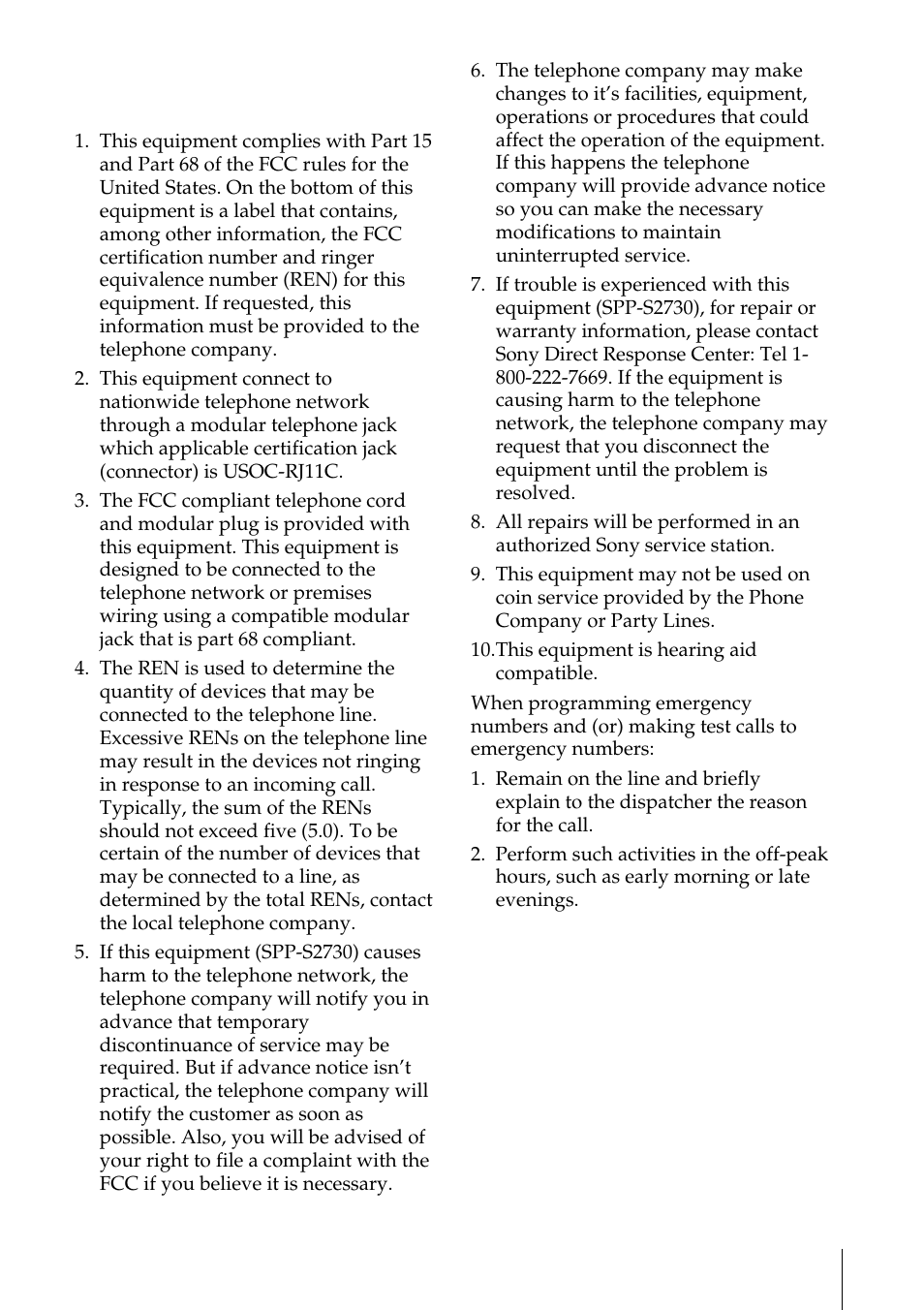 Information for fcc reguration claim | Sony SPP-S2730 User Manual | Page 3 / 84