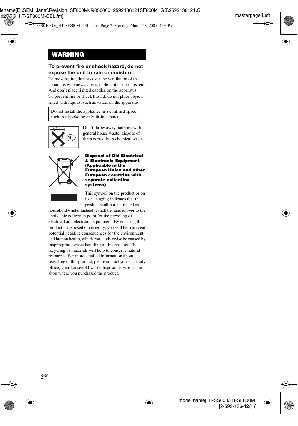 Warning | Sony HT-SF800M EN User Manual | Page 2 / 44