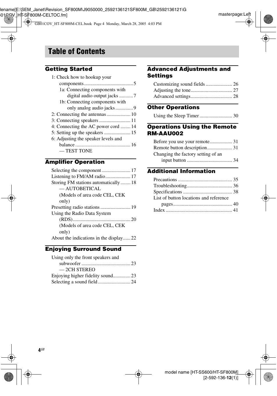 Sony HT-SF800M EN User Manual | Page 4 / 44