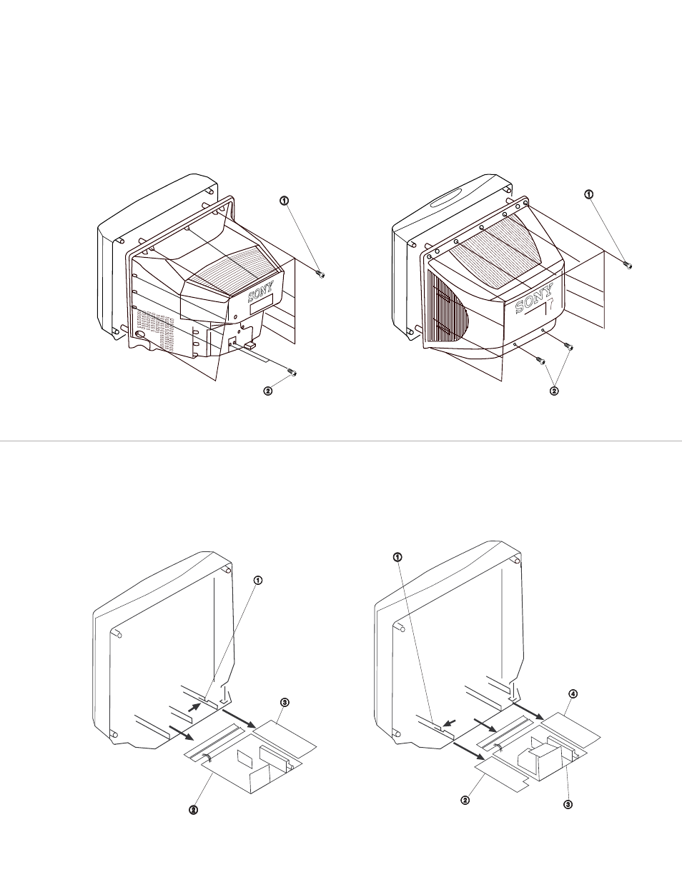 Disassembly, 1. rear cover removal, 2. chassis assembly removal | Sony KV 32S45 User Manual | Page 9 / 85