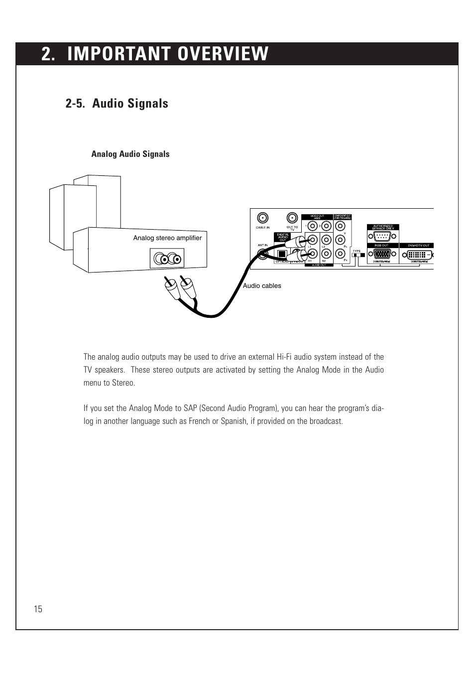 Important overview, 5. audio signals | Sony SAT-HD200 User Manual | Page 16 / 104