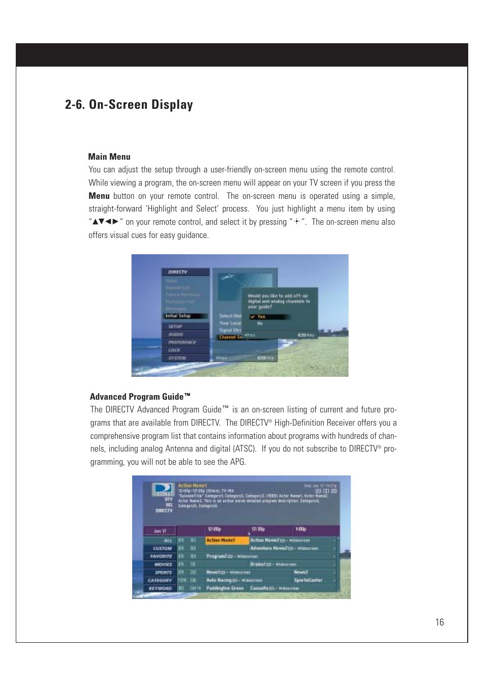 6. on-screen display | Sony SAT-HD200 User Manual | Page 17 / 104