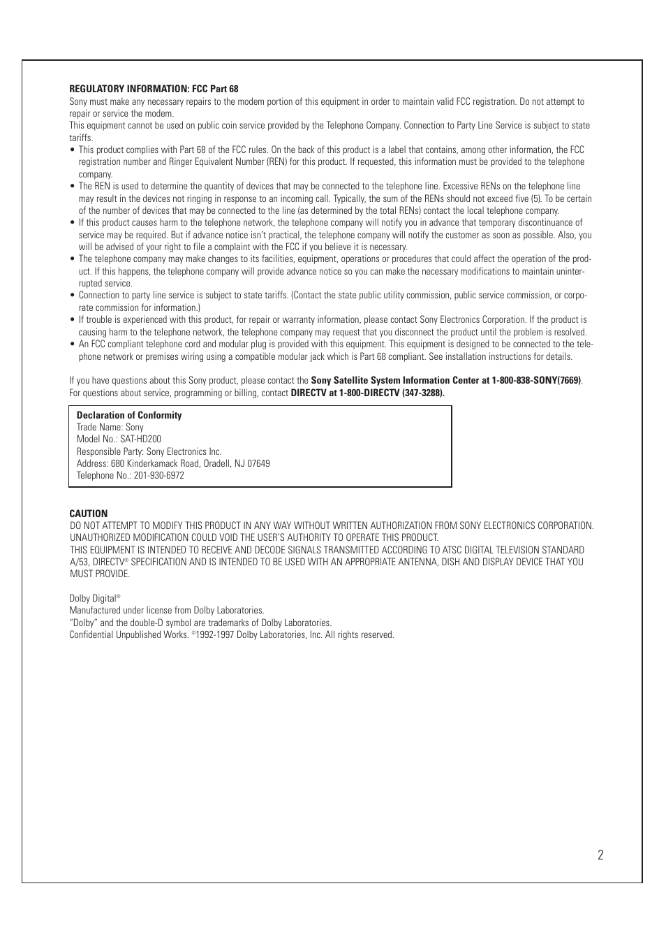 Sony SAT-HD200 User Manual | Page 3 / 104