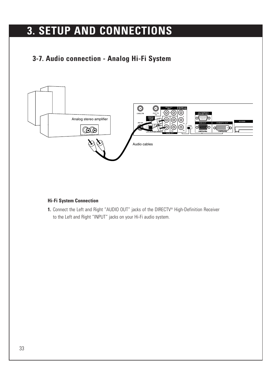 Setup and connections, 7. audio connection - analog hi-fi system | Sony SAT-HD200 User Manual | Page 34 / 104