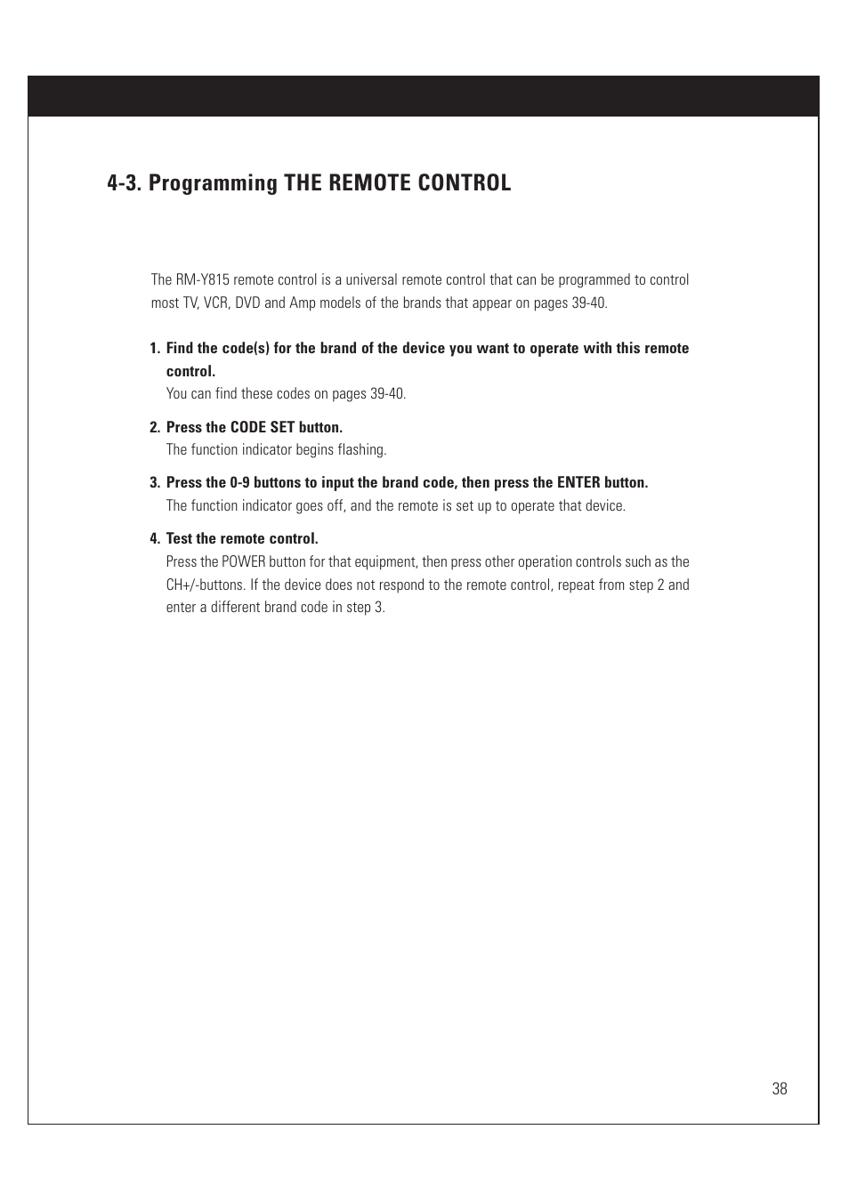 3. programming the remote control | Sony SAT-HD200 User Manual | Page 39 / 104