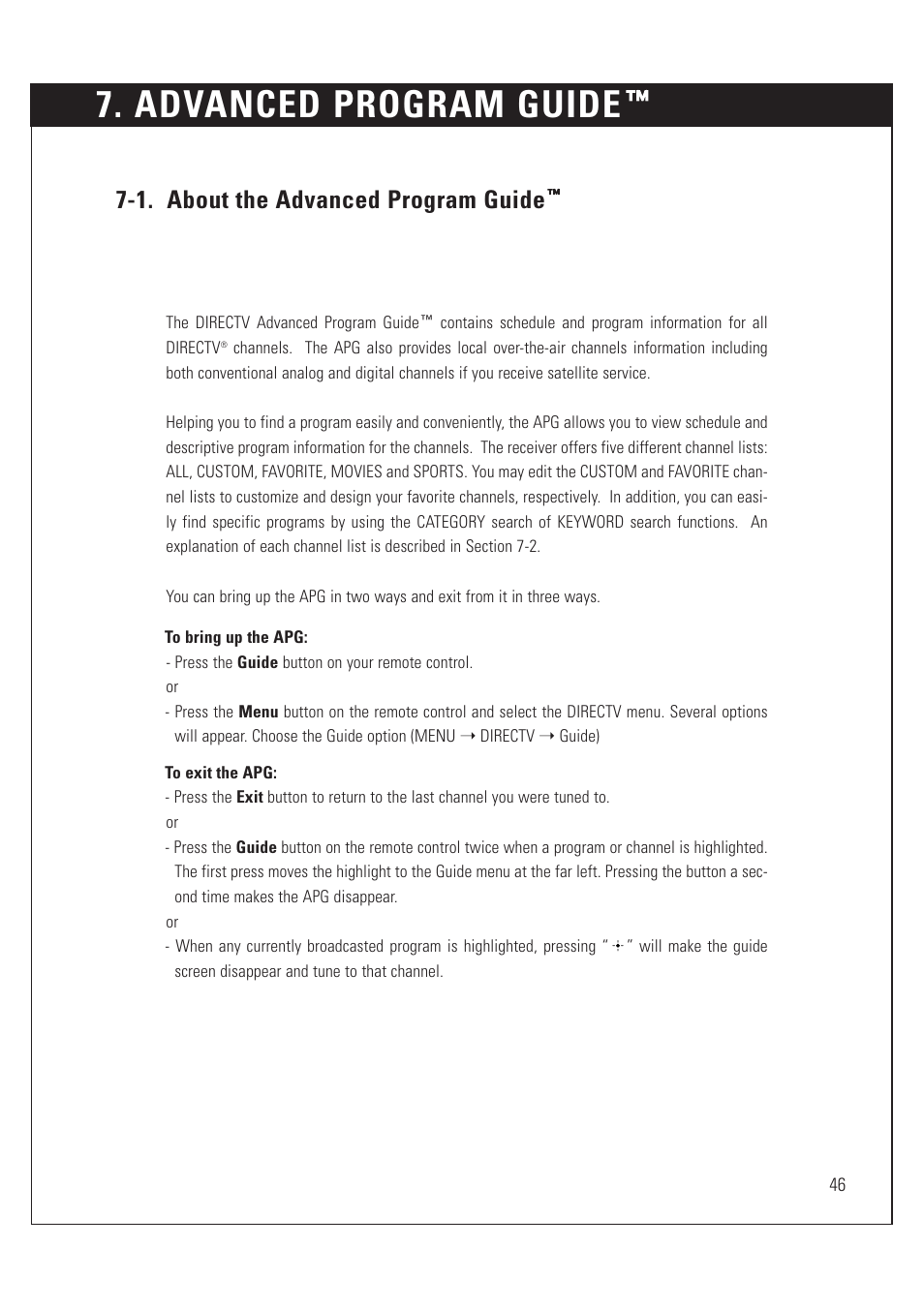 Advanced program guide, 1. about the advanced program guide | Sony SAT-HD200 User Manual | Page 47 / 104