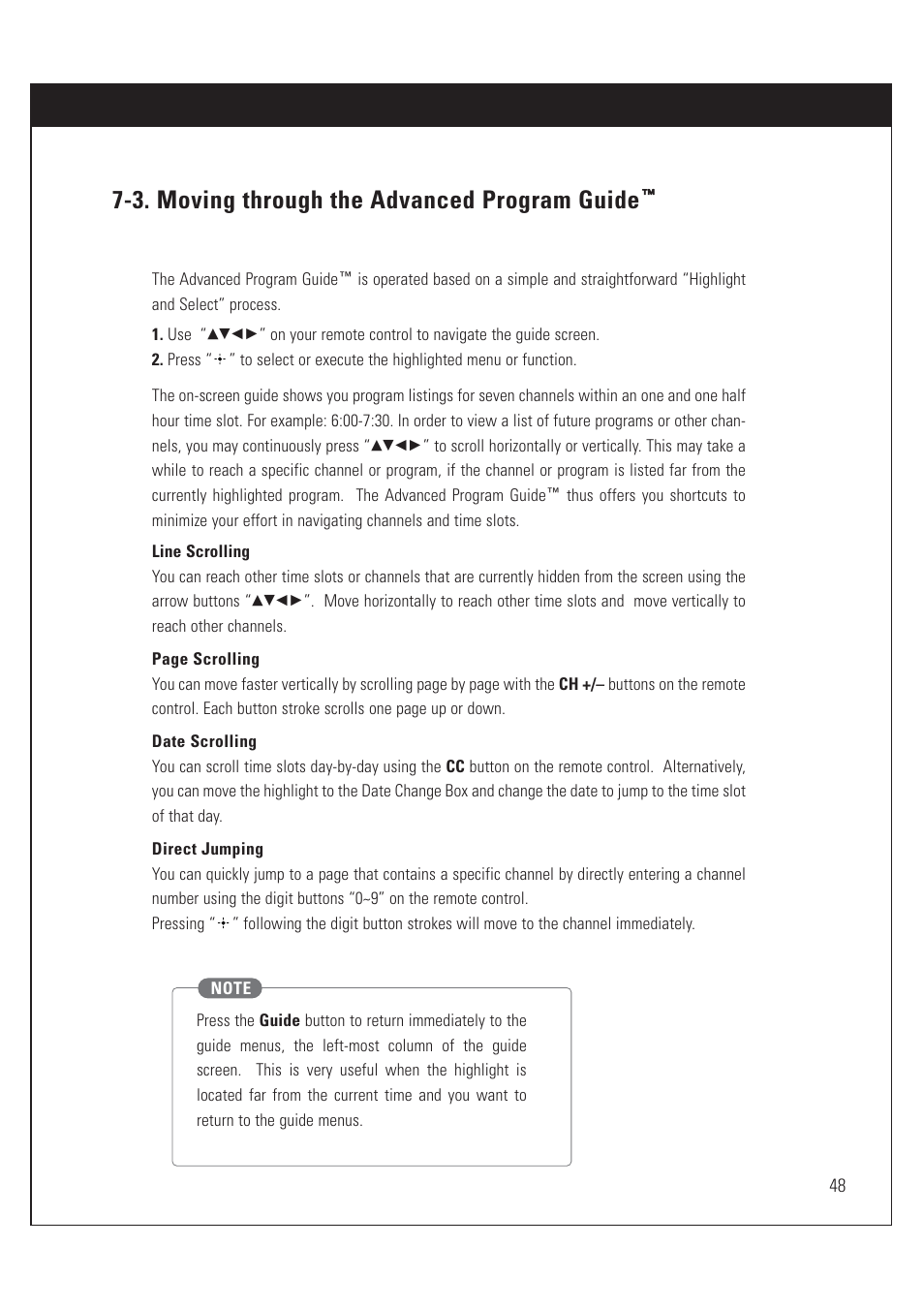 3. moving through the advanced program guide | Sony SAT-HD200 User Manual | Page 49 / 104