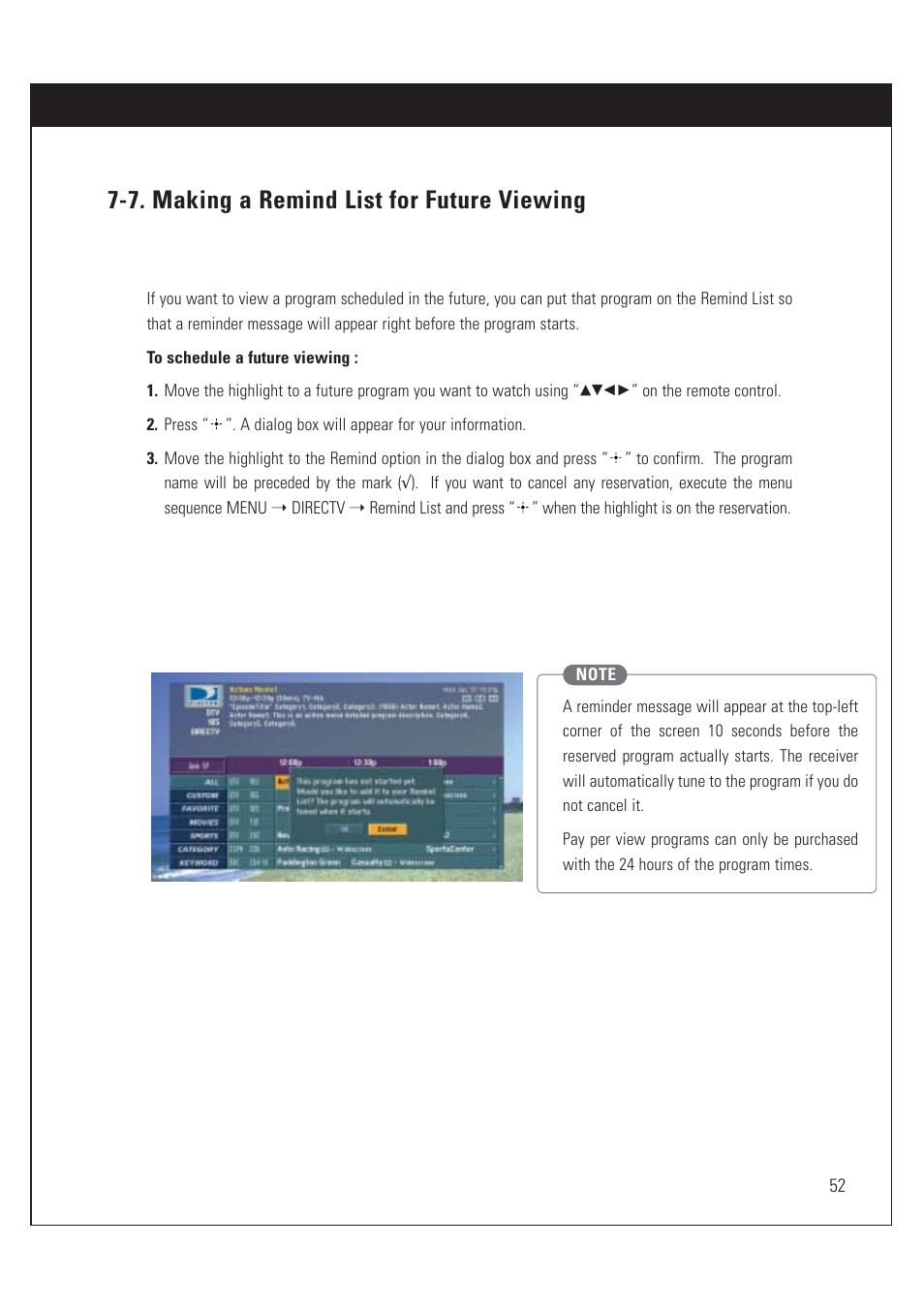 7. making a remind list for future viewing | Sony SAT-HD200 User Manual | Page 53 / 104
