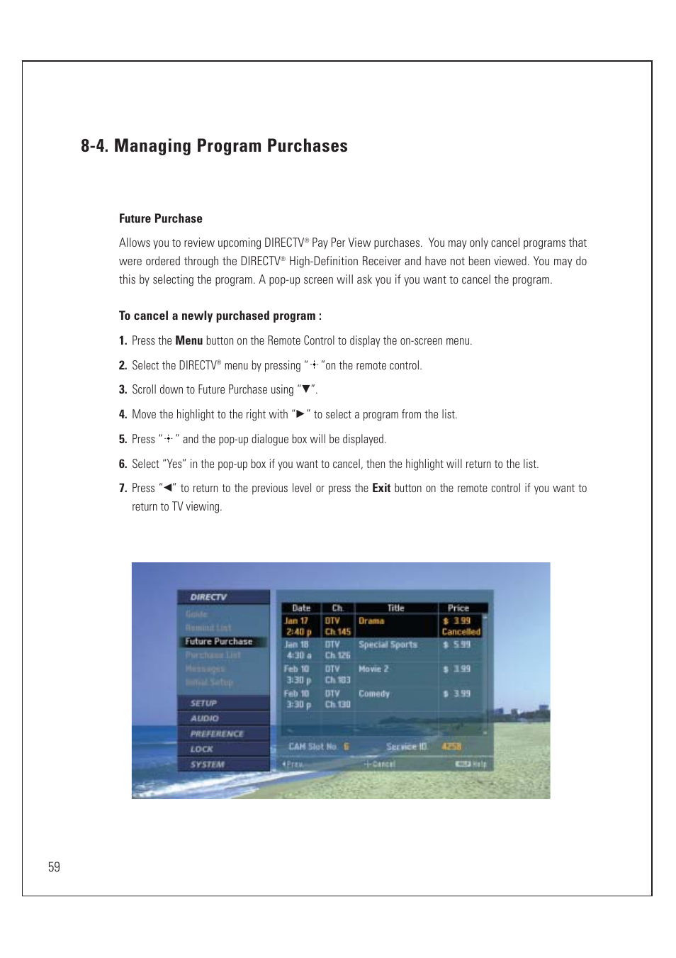 Customization, 4. managing program purchases | Sony SAT-HD200 User Manual | Page 60 / 104