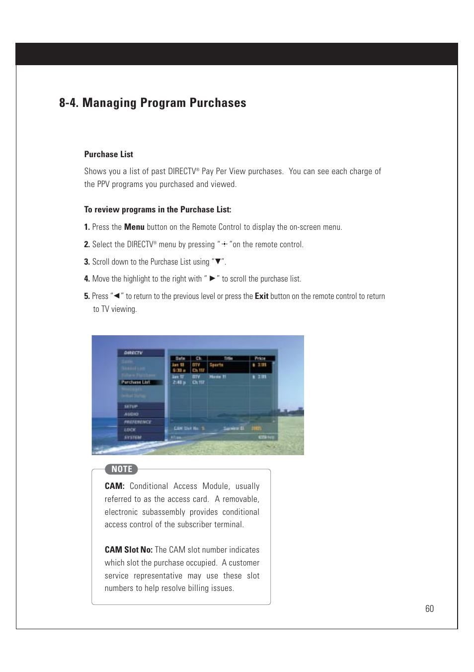 4. managing program purchases | Sony SAT-HD200 User Manual | Page 61 / 104