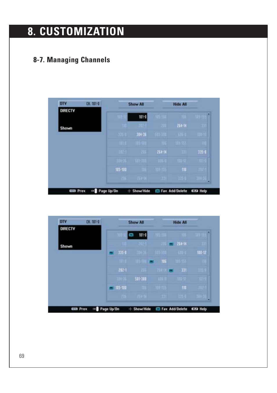 Customization | Sony SAT-HD200 User Manual | Page 70 / 104