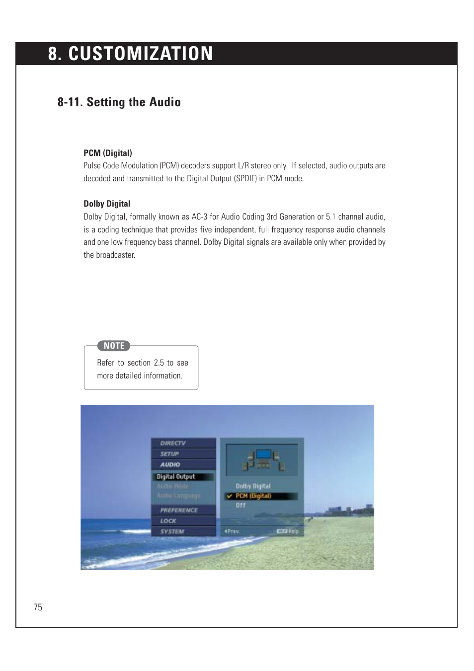 Customization, 11. setting the audio | Sony SAT-HD200 User Manual | Page 76 / 104