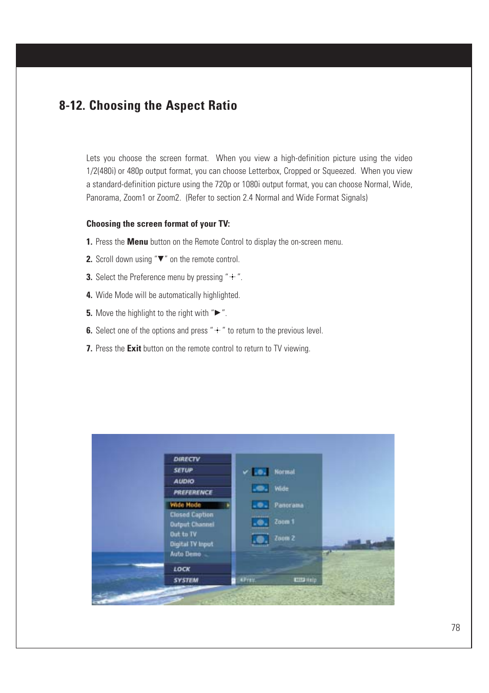 12. choosing the aspect ratio | Sony SAT-HD200 User Manual | Page 79 / 104