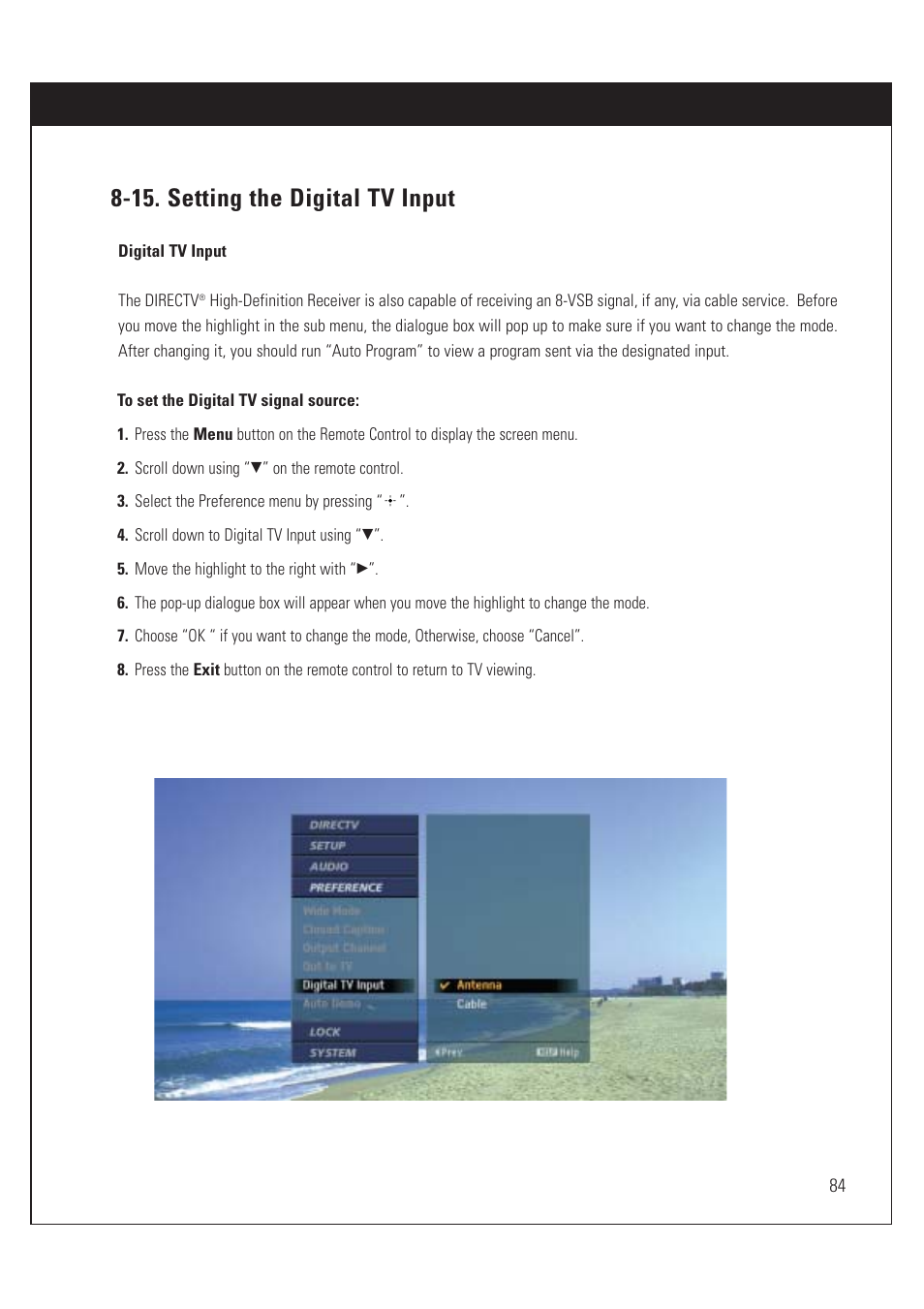 15. setting the digital tv input | Sony SAT-HD200 User Manual | Page 85 / 104