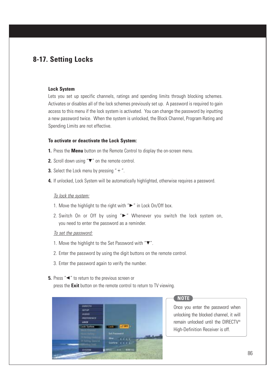 17. setting locks | Sony SAT-HD200 User Manual | Page 87 / 104