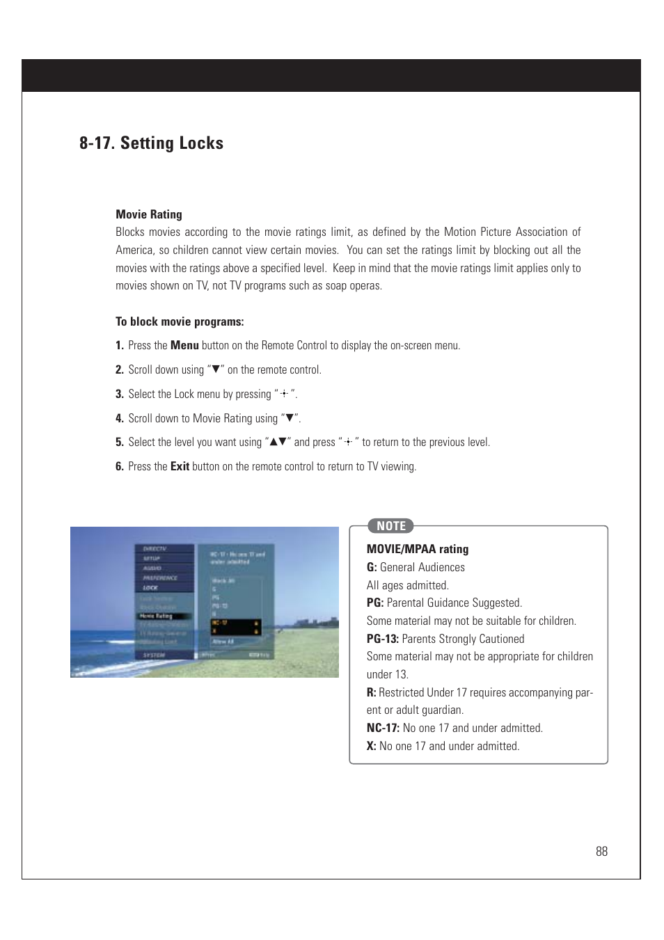 17. setting locks | Sony SAT-HD200 User Manual | Page 89 / 104