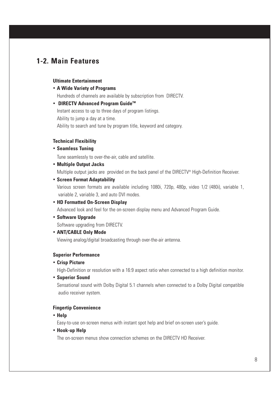 2. main features | Sony SAT-HD200 User Manual | Page 9 / 104