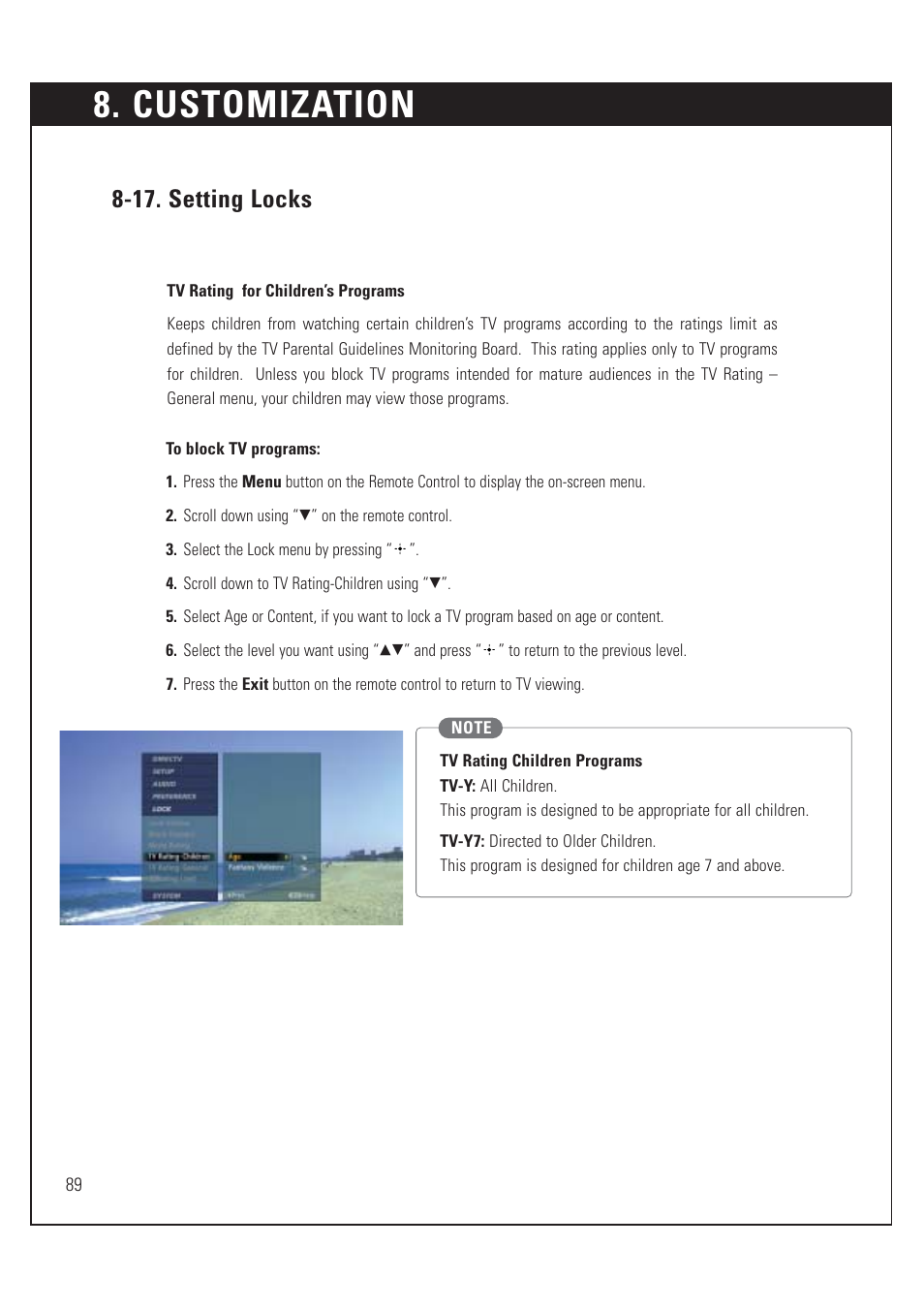 Customization, 17. setting locks | Sony SAT-HD200 User Manual | Page 90 / 104