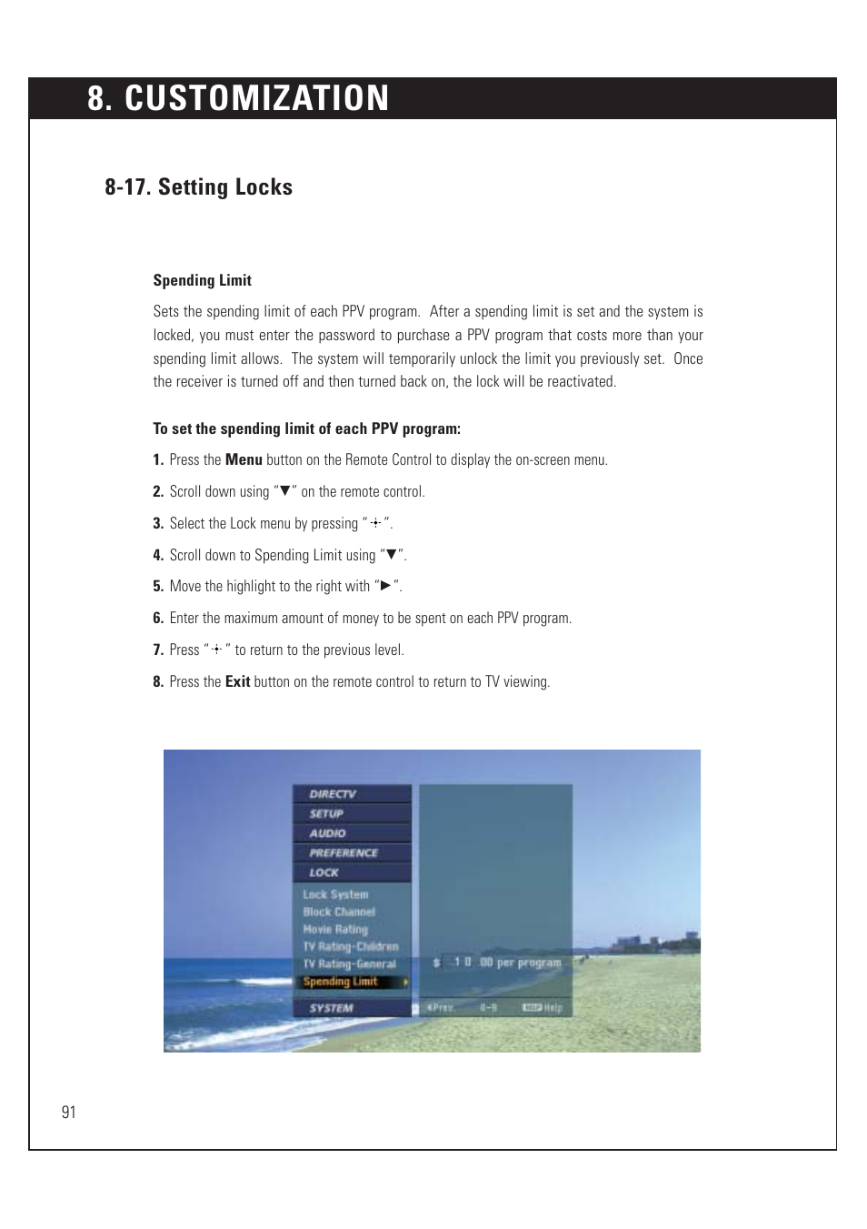 Customization, 17. setting locks | Sony SAT-HD200 User Manual | Page 92 / 104