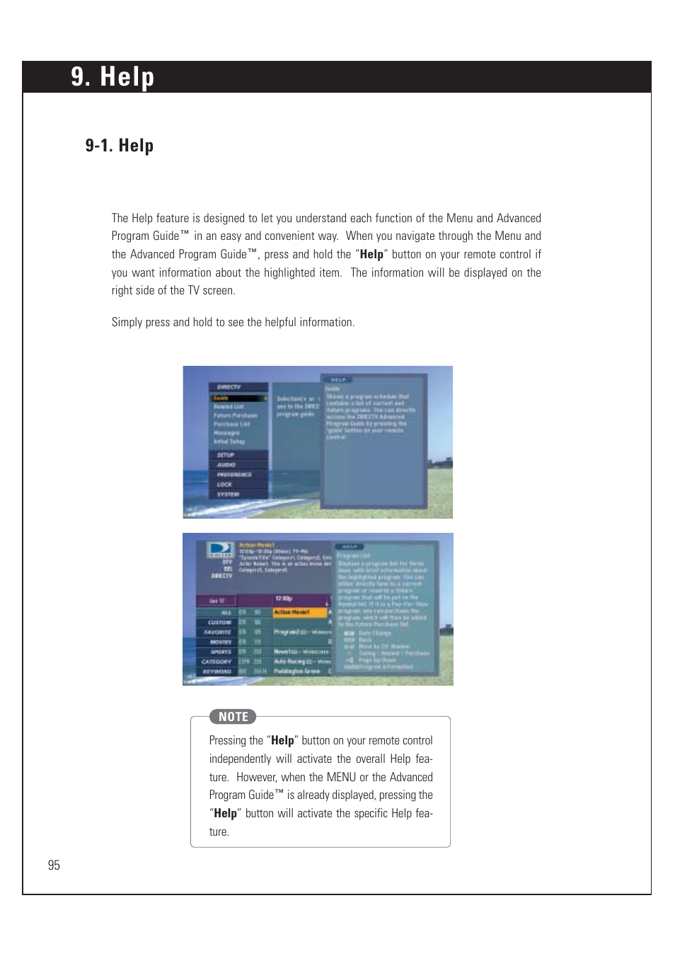 Help, 1. help | Sony SAT-HD200 User Manual | Page 96 / 104