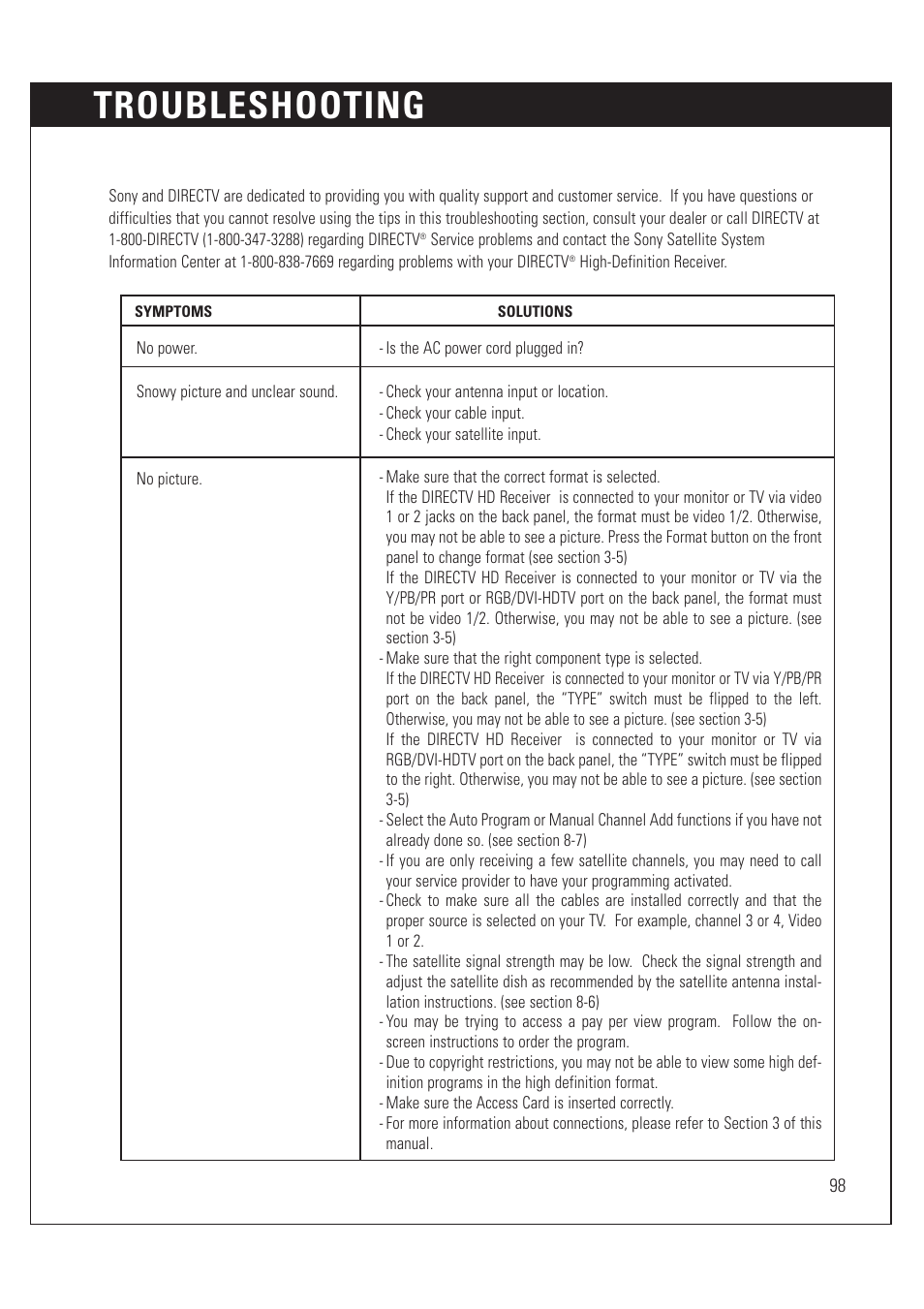 Troubleshooting | Sony SAT-HD200 User Manual | Page 99 / 104