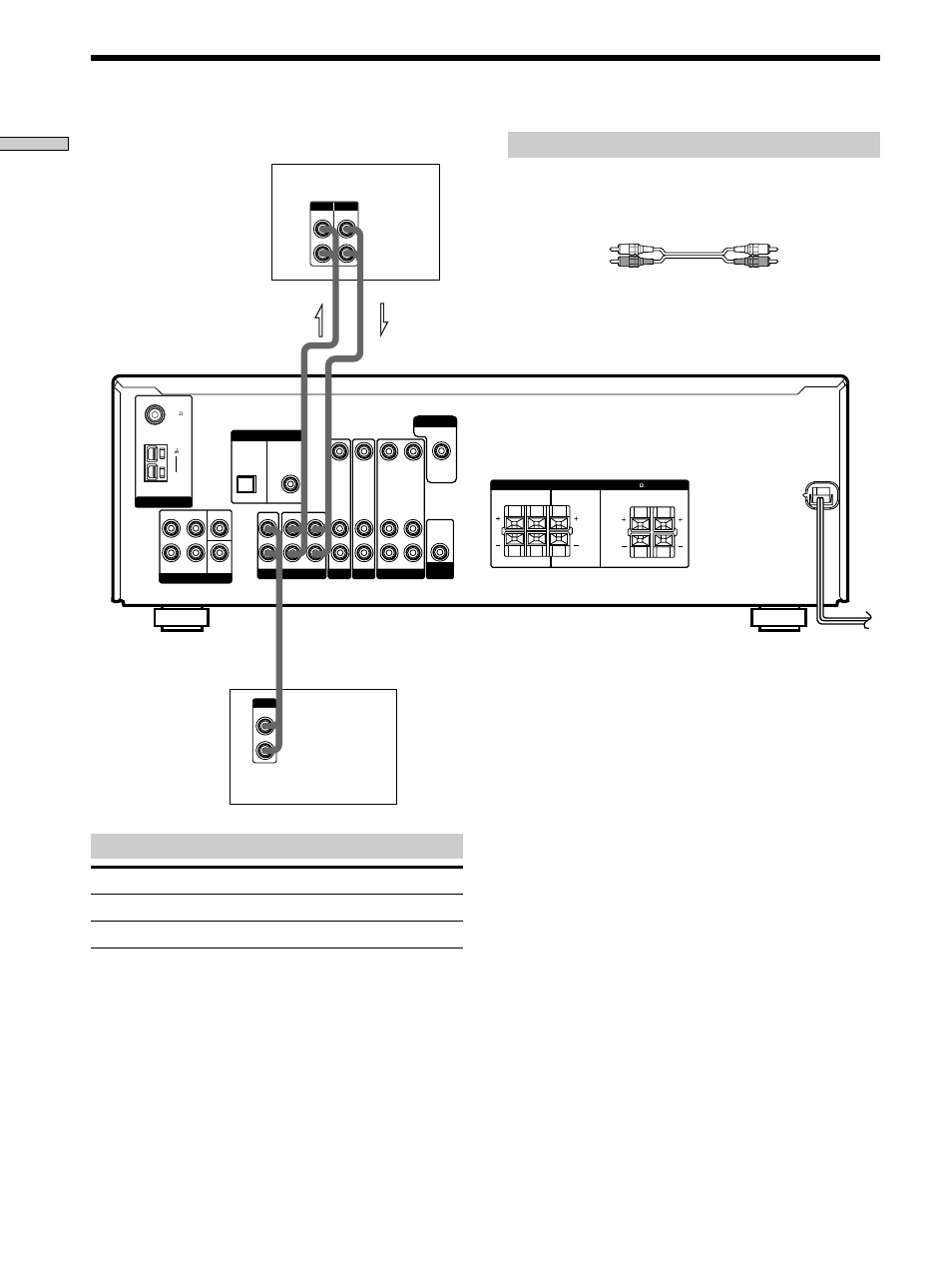 Audio component hookups 6, Audio component hookups, Jacks for connecting audio components | Required cords, Hooking up the components, Connect a to the, Audio cords (not supplied), White (l), White (l) red (r) red (r), Monitor | Sony STR-K402 User Manual | Page 6 / 52