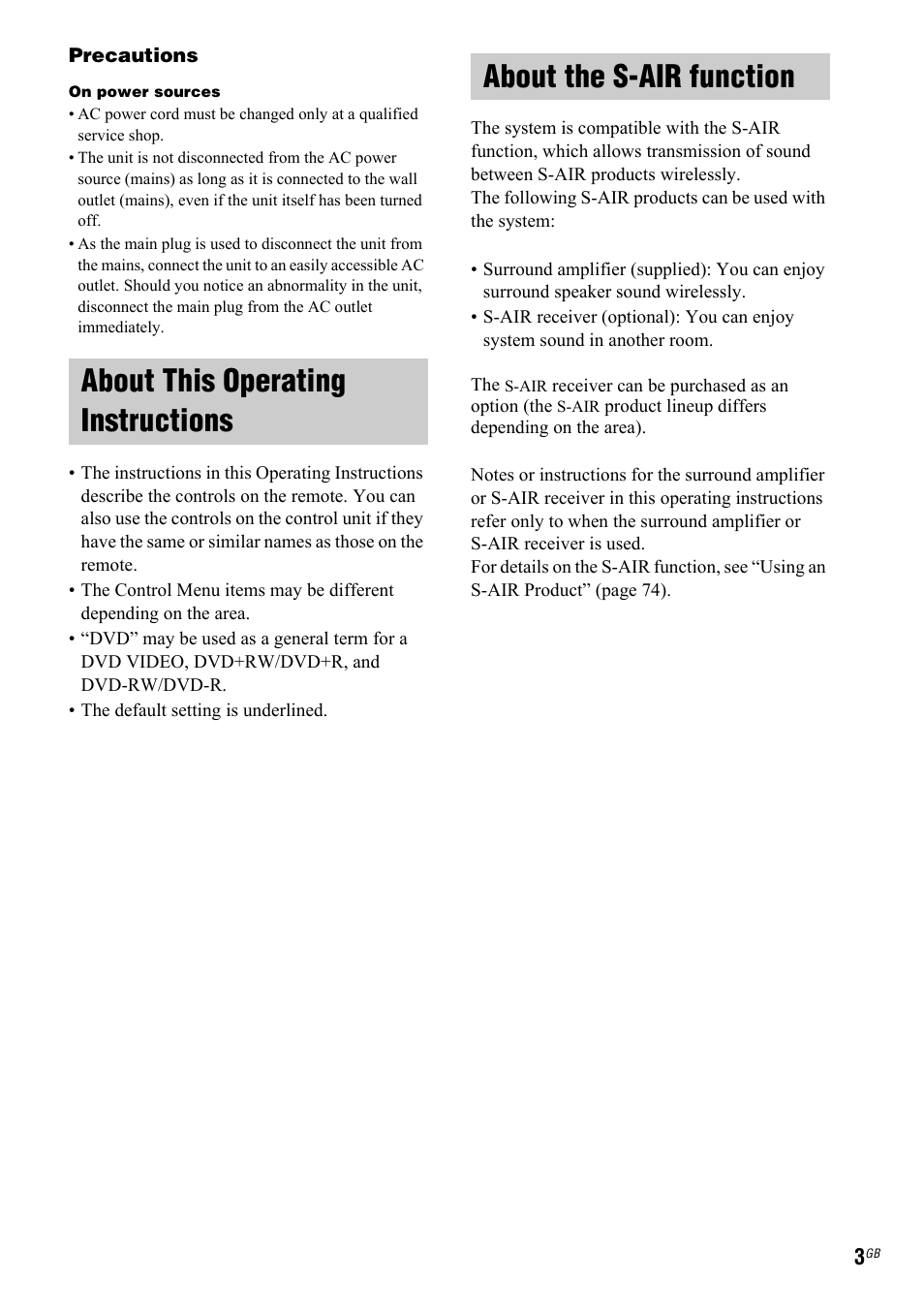 About this operating instructions, About the s-air function | Sony 3-299-549-11(1) User Manual | Page 3 / 127